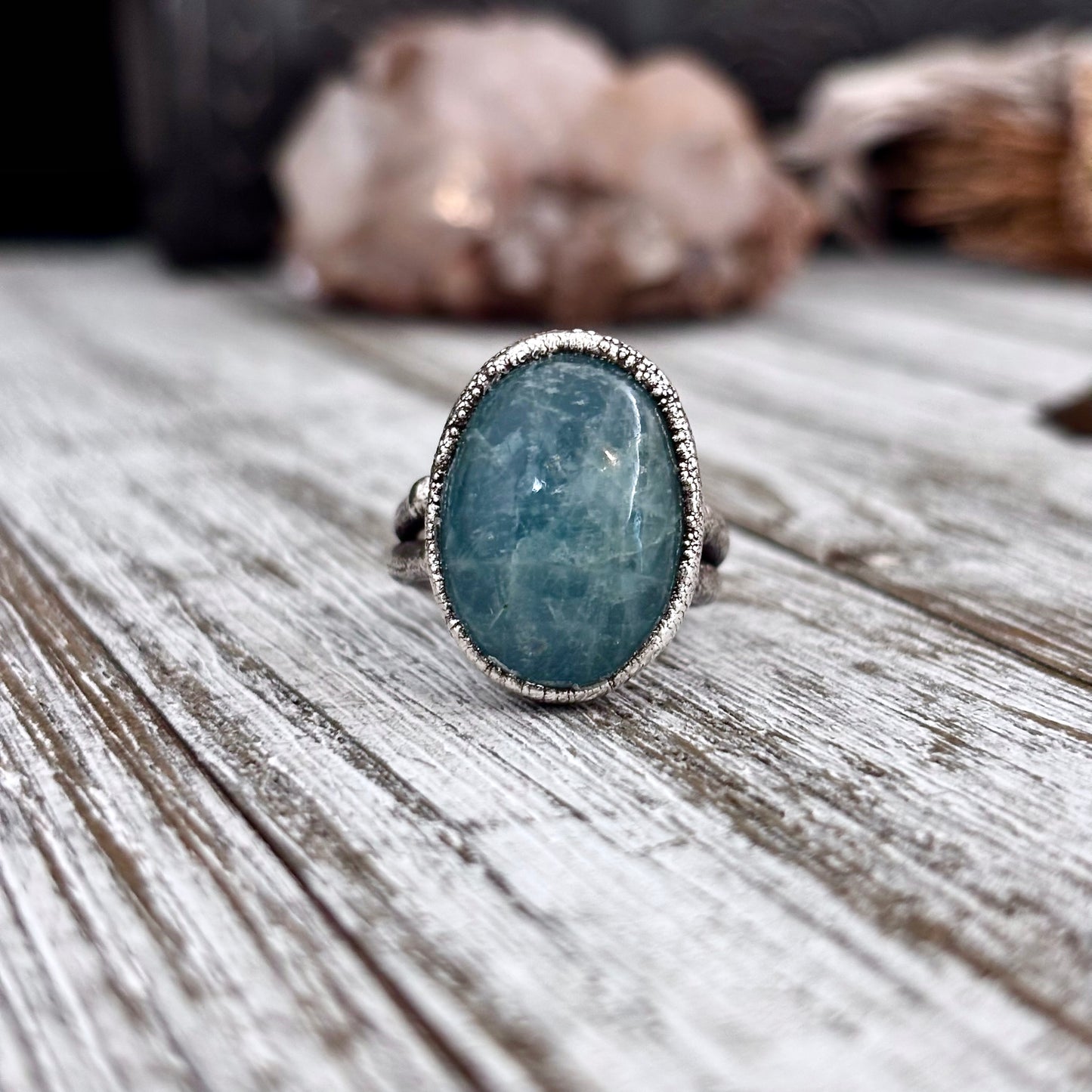 Aquamarine Crystal Ring Set in Fine Silver Size 7 / Foxlark Collection - One of a Kind