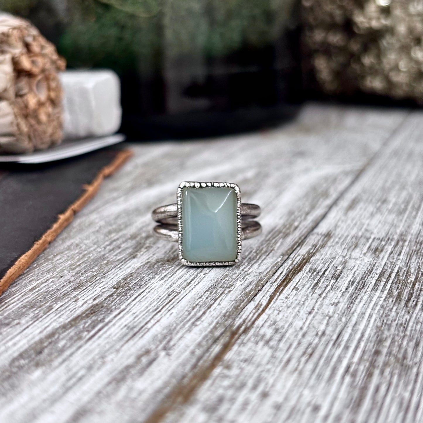 Blue Chalcedony Ring Fine Silver Stone Ring Size 8/ Foxlark Collection- One of a Kind