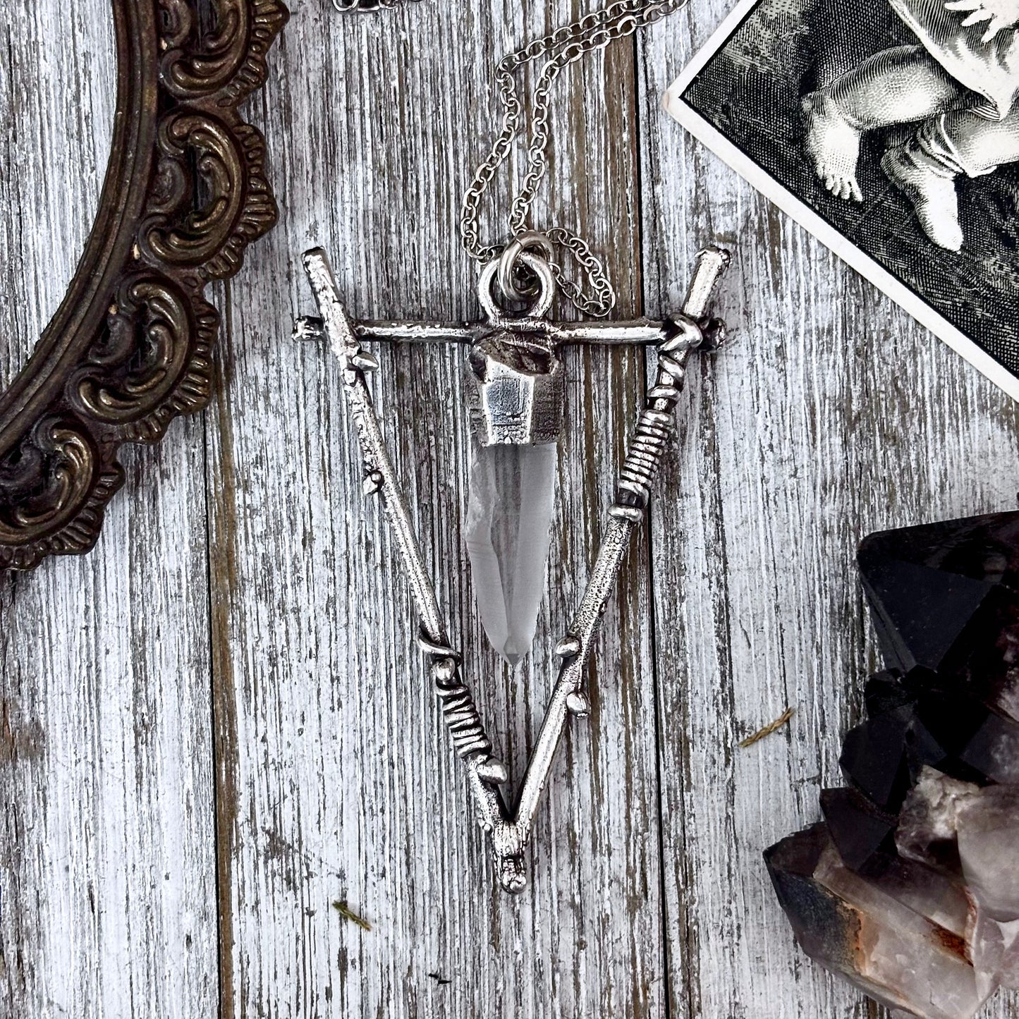 Raw Clear Quartz Crystal Necklace in Silver / Sticks & Stones Collection