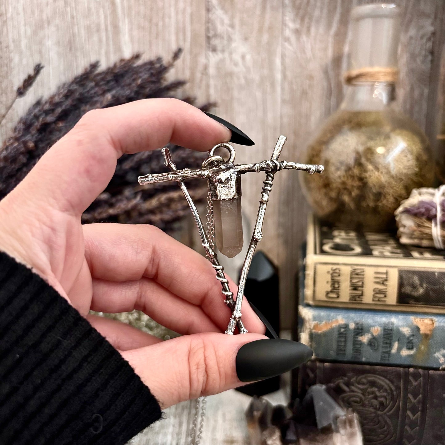 Raw Smoky Quartz Crystal Necklace in Silver / Sticks & Stones Collection
