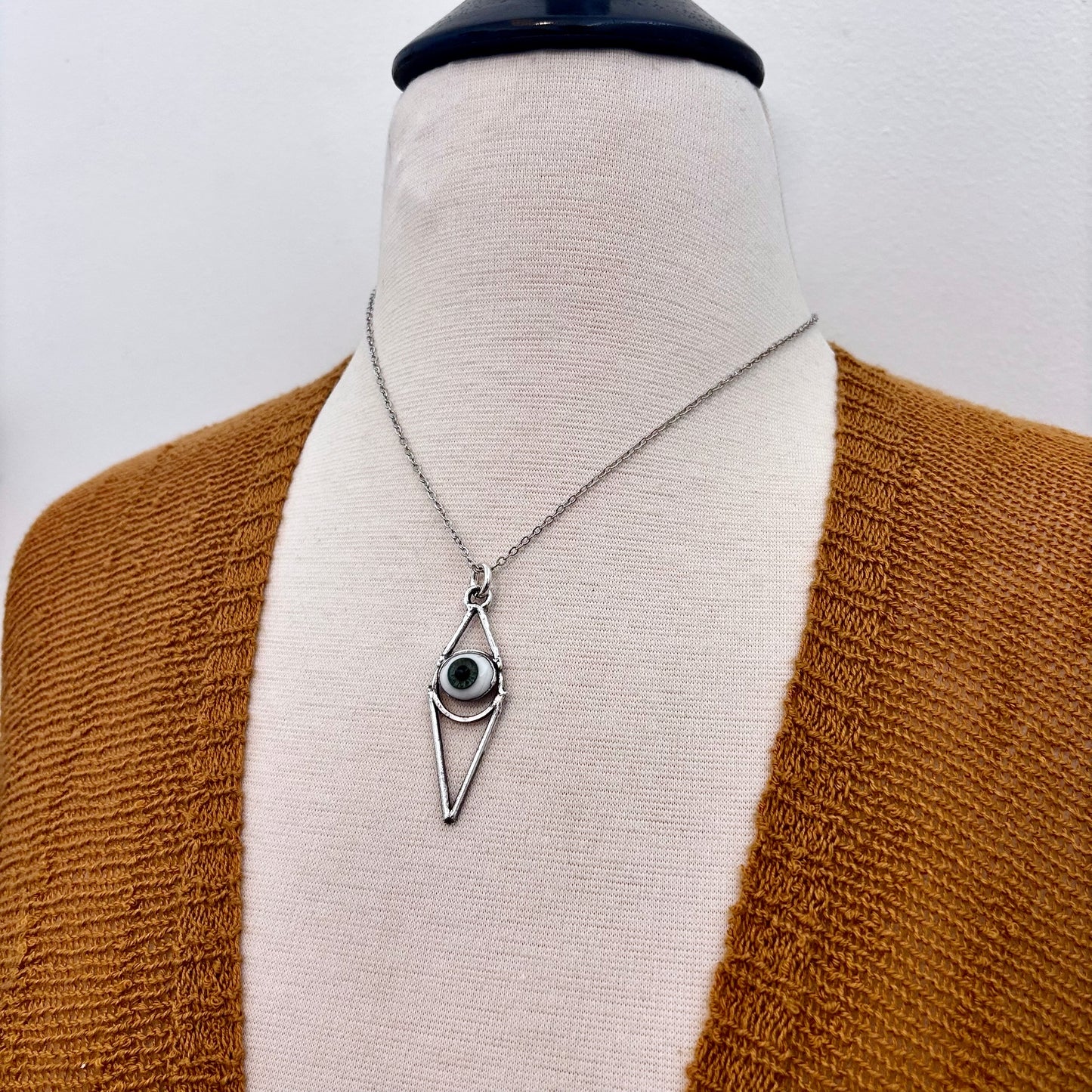 Moss & Moon Collection - Green Iris Glass Eye Necklace set Fine Silver /