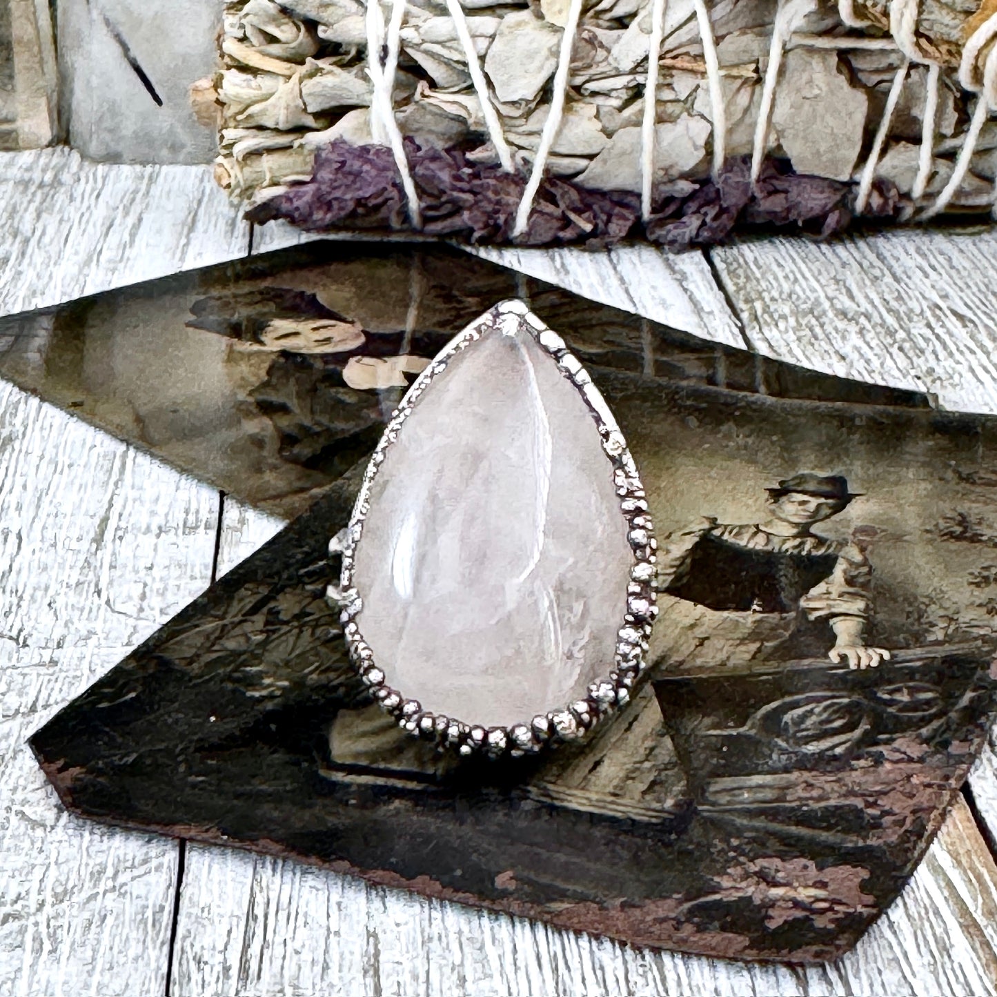 Rose Quartz Crystal Ring Fine Silver Size 7 / Foxlark Collection - One of a Kind