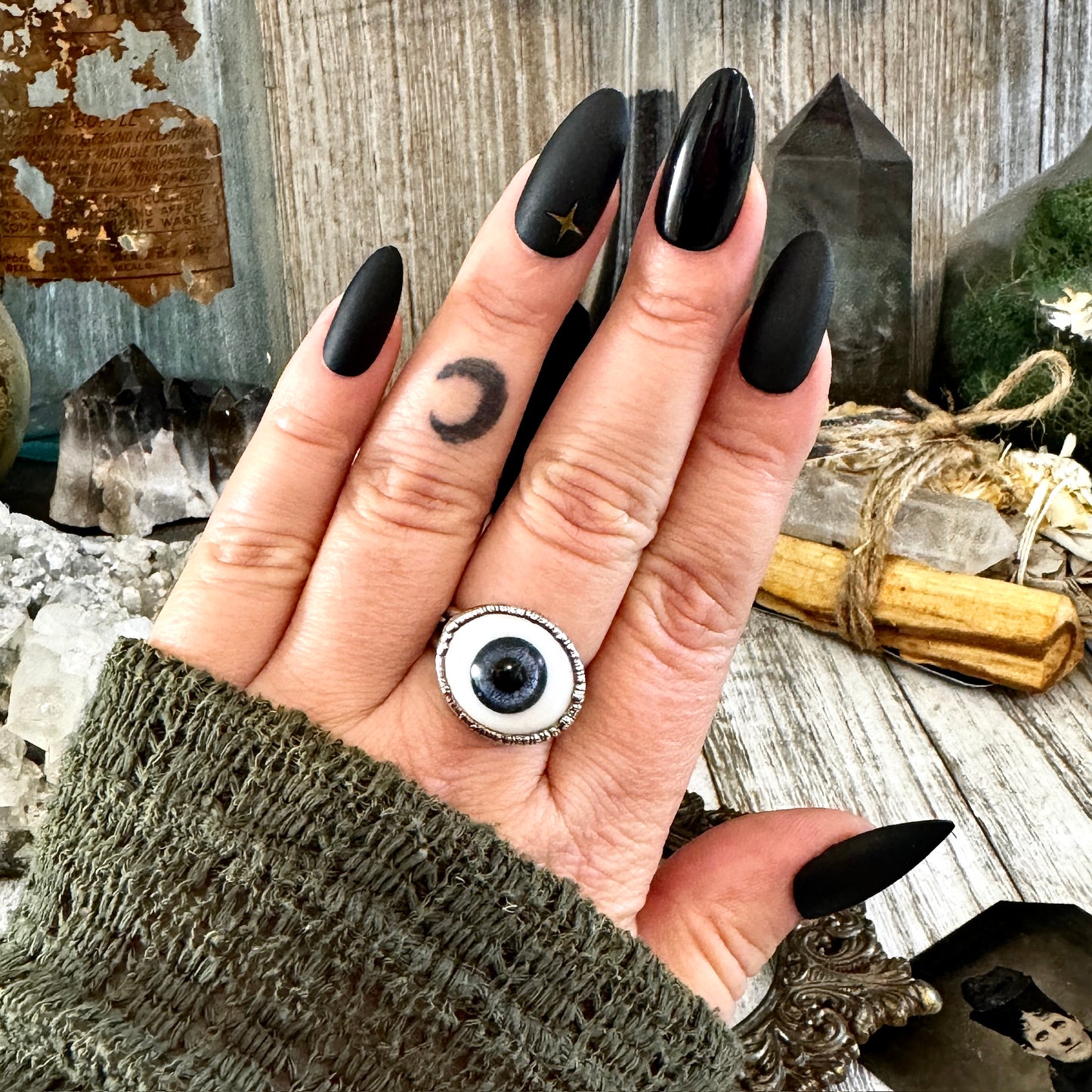 Blue Iris Glass Eye Ring Silver Size 6 7 8 9 10 / Foxlark Collection