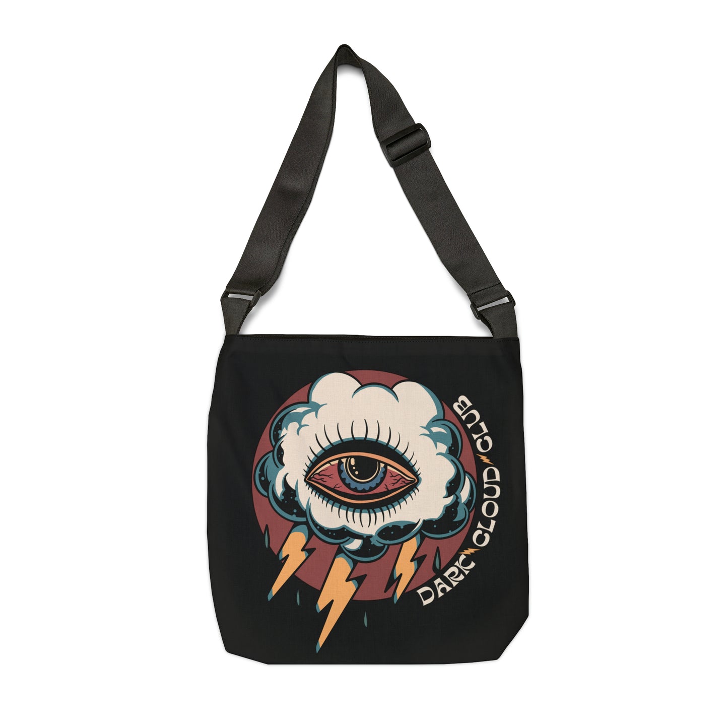 Dark Cloud Cloud Eye Lightning Tattoo Adjustable Tote Bag in Black / Vintage Old School Traditional Tattoo Flash / Punk Rock Shopping - Foxlark Crystal Jewelry