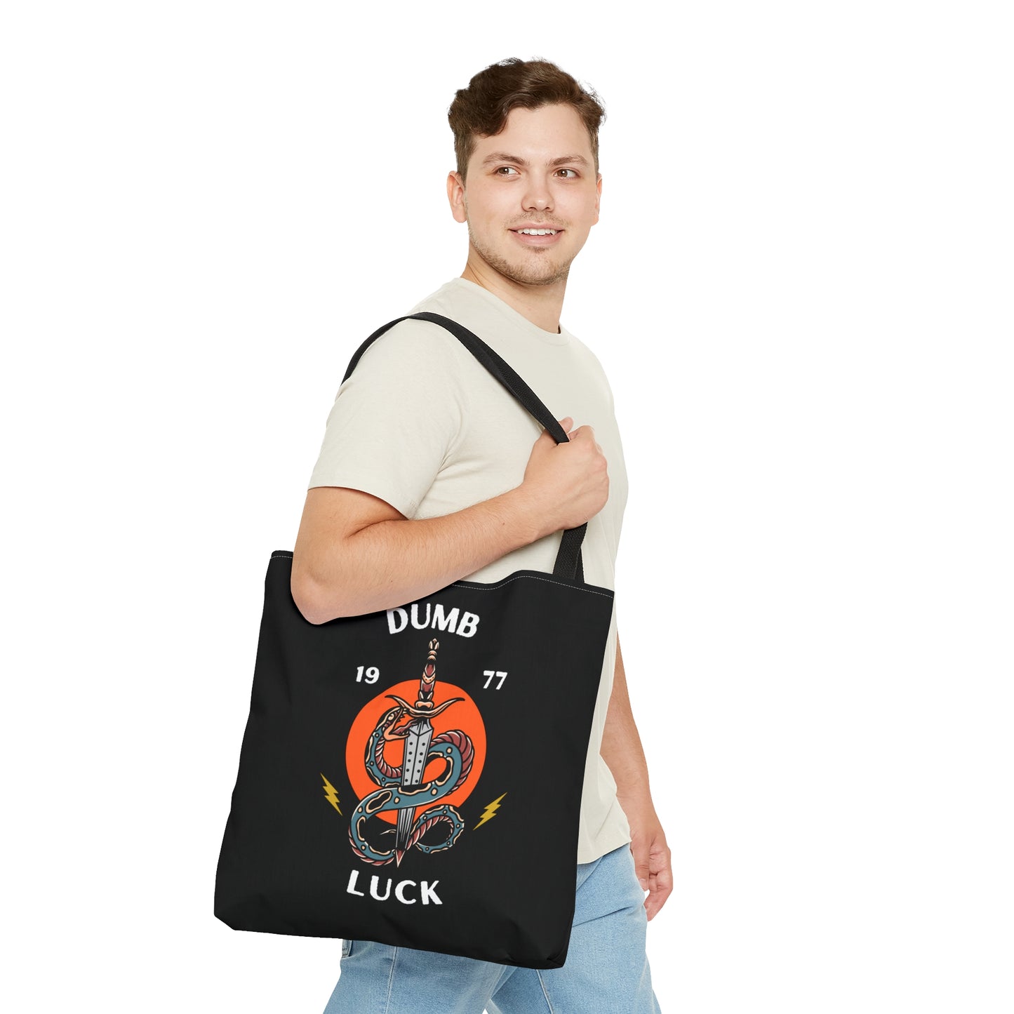 Dumb Luck Snake and Dagger Tattoo Tote Bag in Black / Vintage American Old School Traditional Tattoo / Punk Rock Alternative Beach - Foxlark Crystal Jewelry