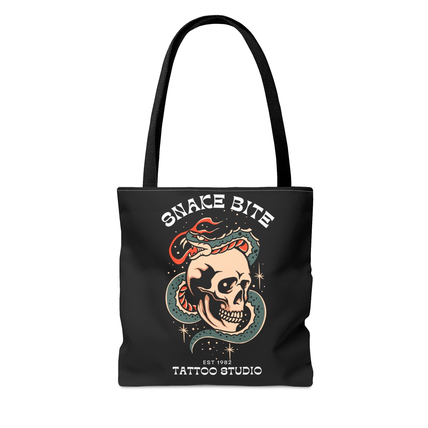 Snake Bite Tattoo Studio Black Tote Bag - Foxlark Crystal Jewelry