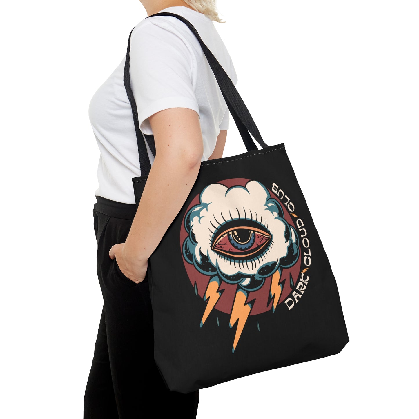 Copy of Dark Cloud Umbrella Lightning Tattoo Tote Bag in Black / Vintage American Old School Traditional Tattoo Flash / Punk Rock Beach Shopping - Foxlark Crystal Jewelry