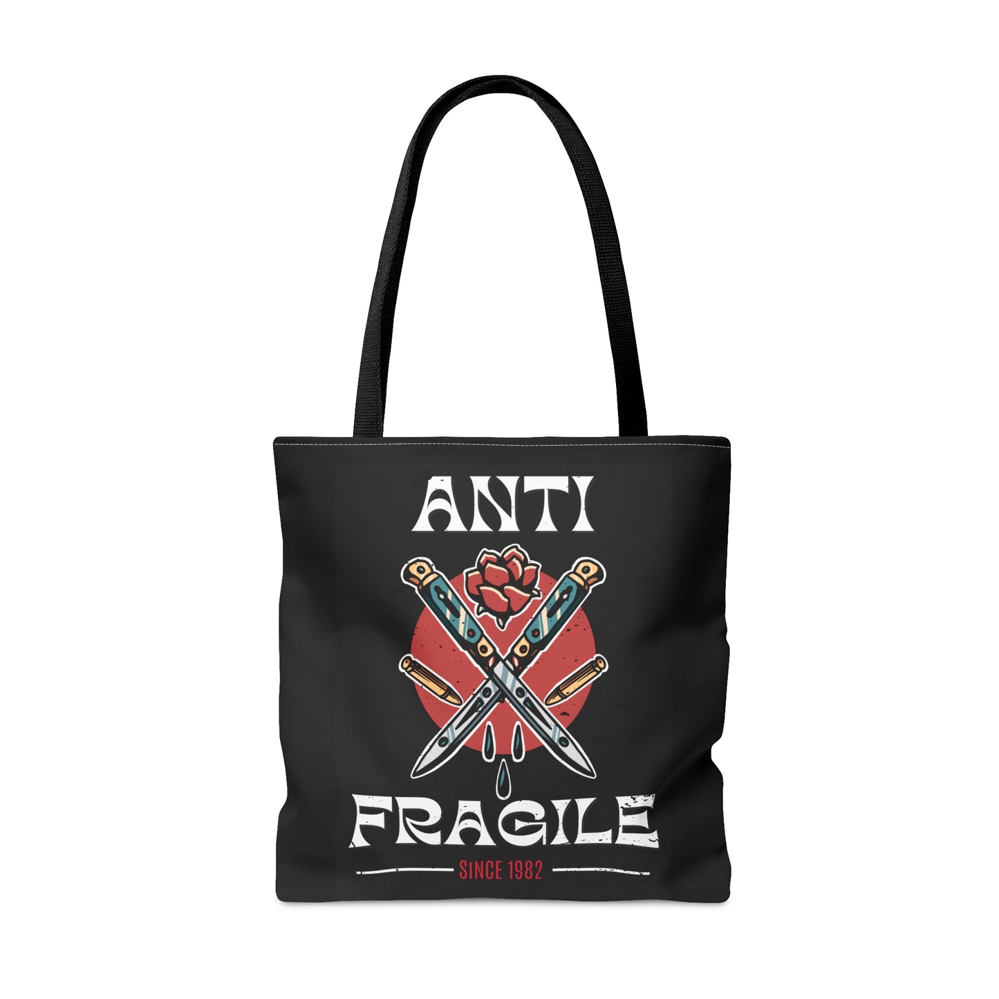 Anti Fragile Tattoo Tote Bag in Black / Vintage American Old School Traditional Tattoo Flash / Punk Rock Beach Shopping - Foxlark Crystal Jewelry