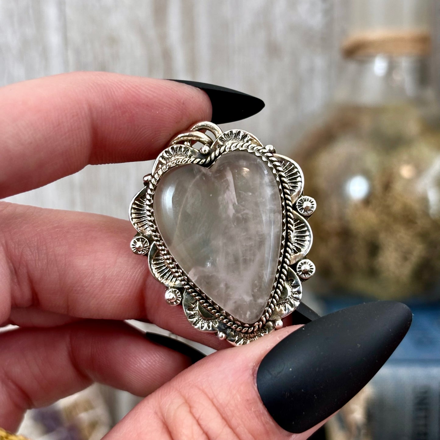 Rose Quartz Crystal Heart Necklace in Sterling Silver -Designed by FOXLARK Collection