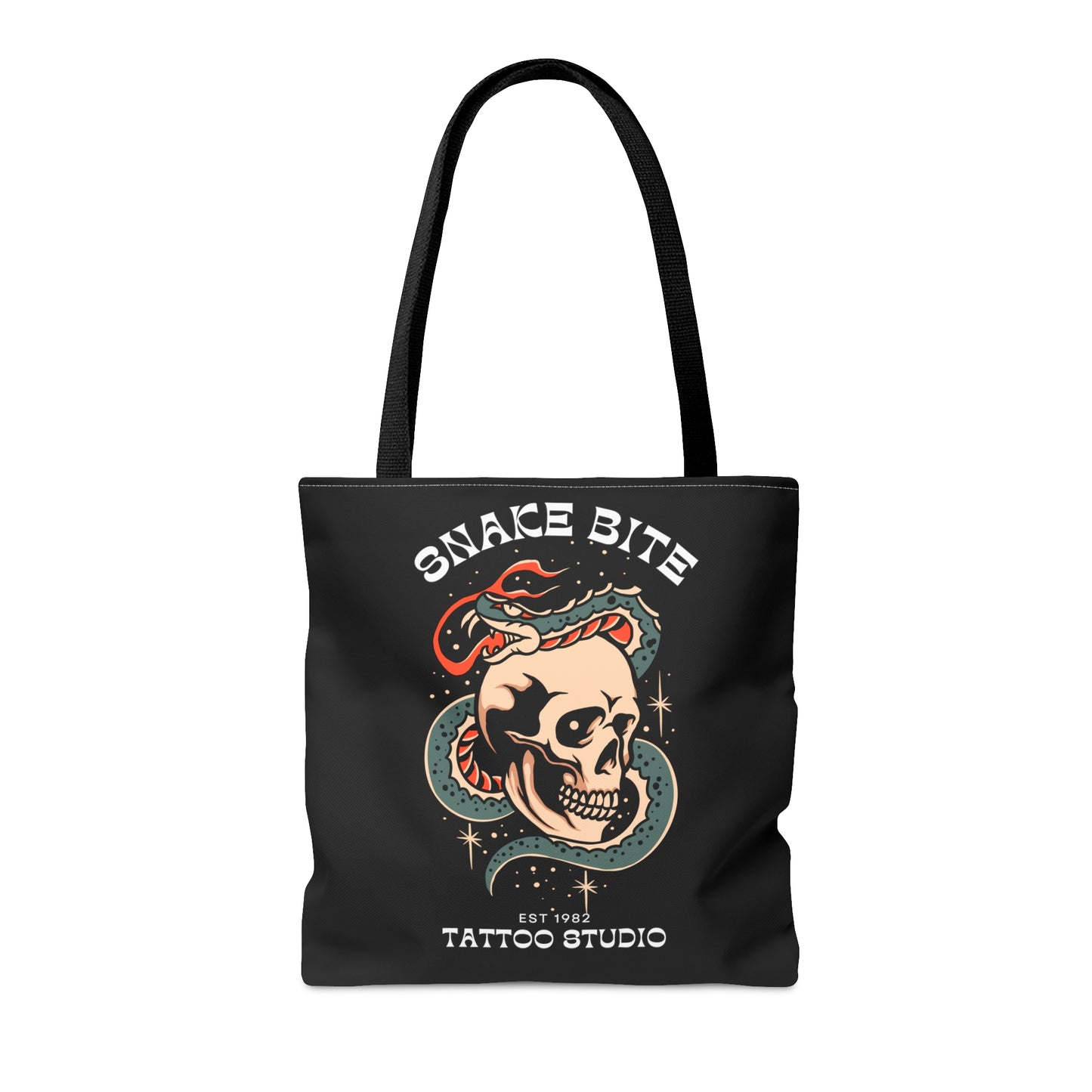 Snake Bite Tattoo Studio Black Tote Bag - Foxlark Crystal Jewelry