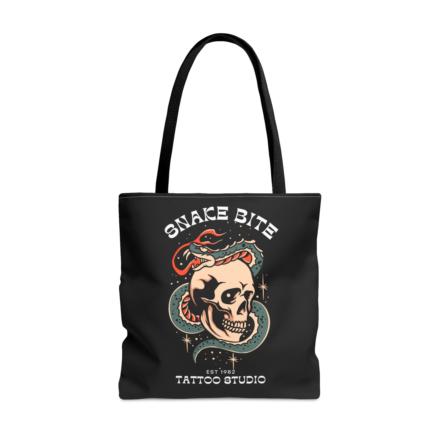 Snake Bite Tattoo Studio Black Tote Bag - Foxlark Crystal Jewelry