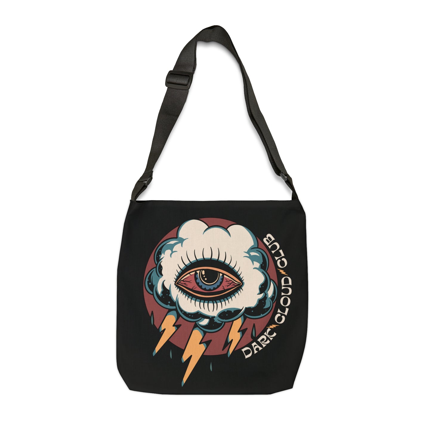 Dark Cloud Cloud Eye Lightning Tattoo Adjustable Tote Bag in Black / Vintage Old School Traditional Tattoo Flash / Punk Rock Shopping - Foxlark Crystal Jewelry