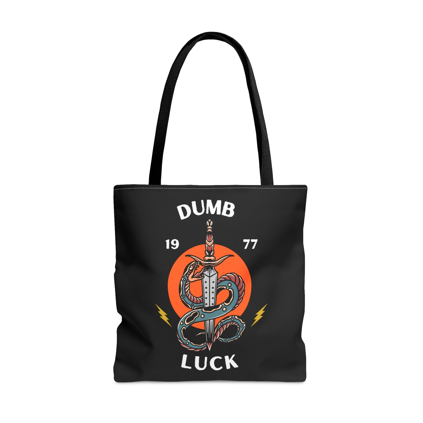 Dumb Luck Snake and Dagger Tattoo Tote Bag in Black / Vintage American Old School Traditional Tattoo / Punk Rock Alternative Beach - Foxlark Crystal Jewelry