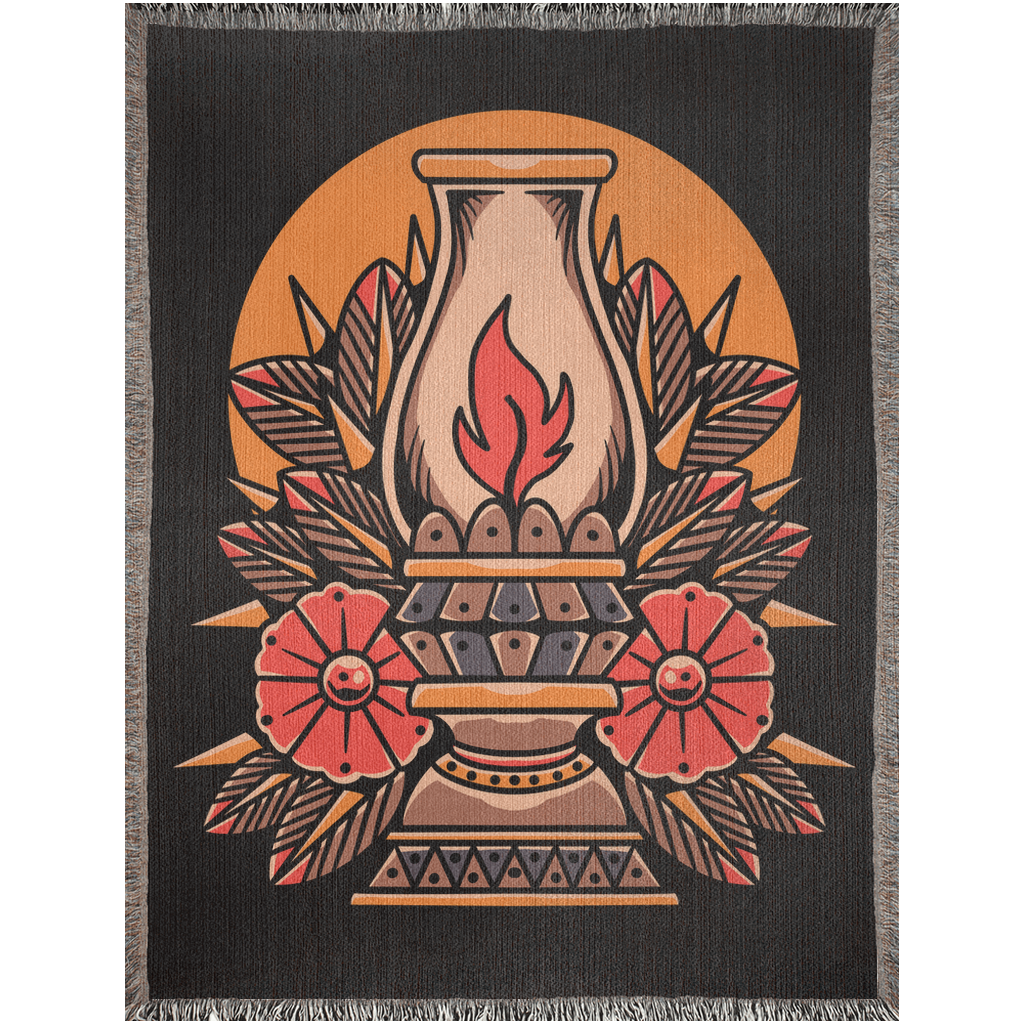 Lantern Traditional Tattoo Style - Woven Blanket - Foxlark Crystal Jewelry