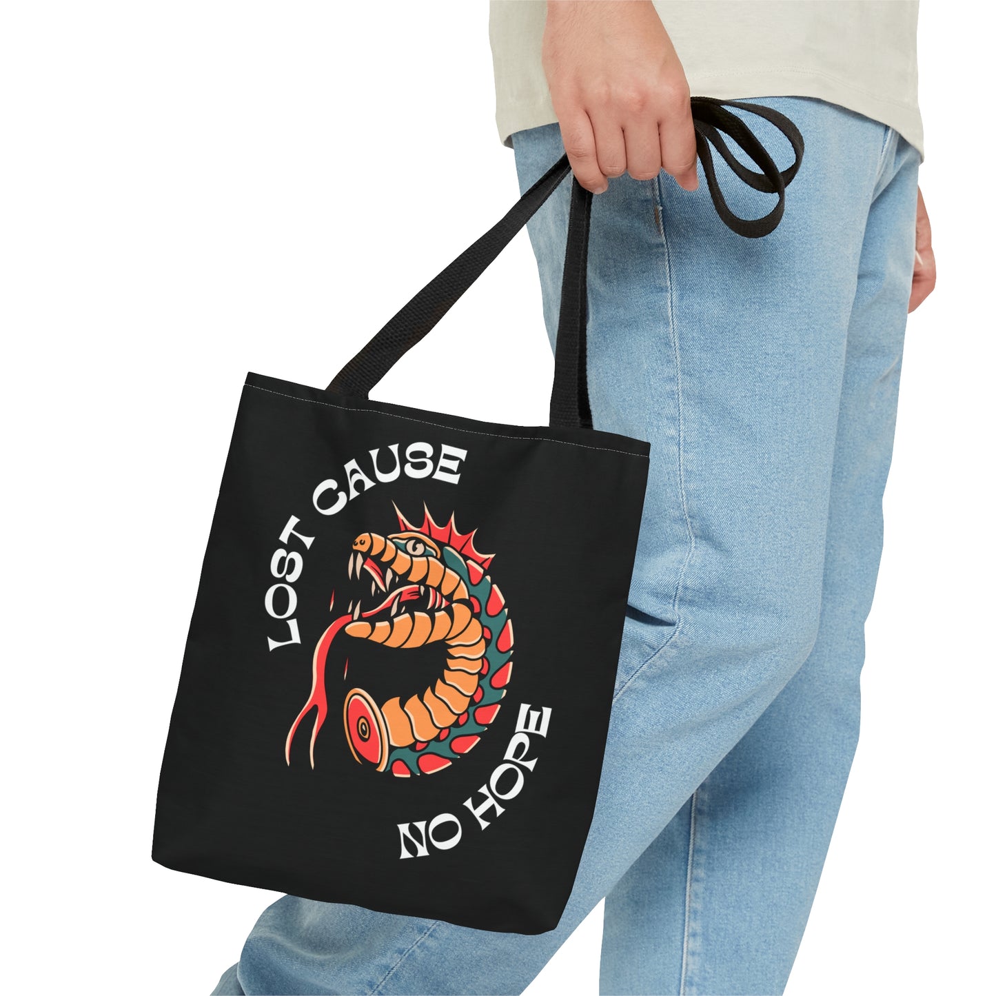 Lost Cause No Hope Snake Head Tattoo Tote Bag in Black - Foxlark Crystal Jewelry