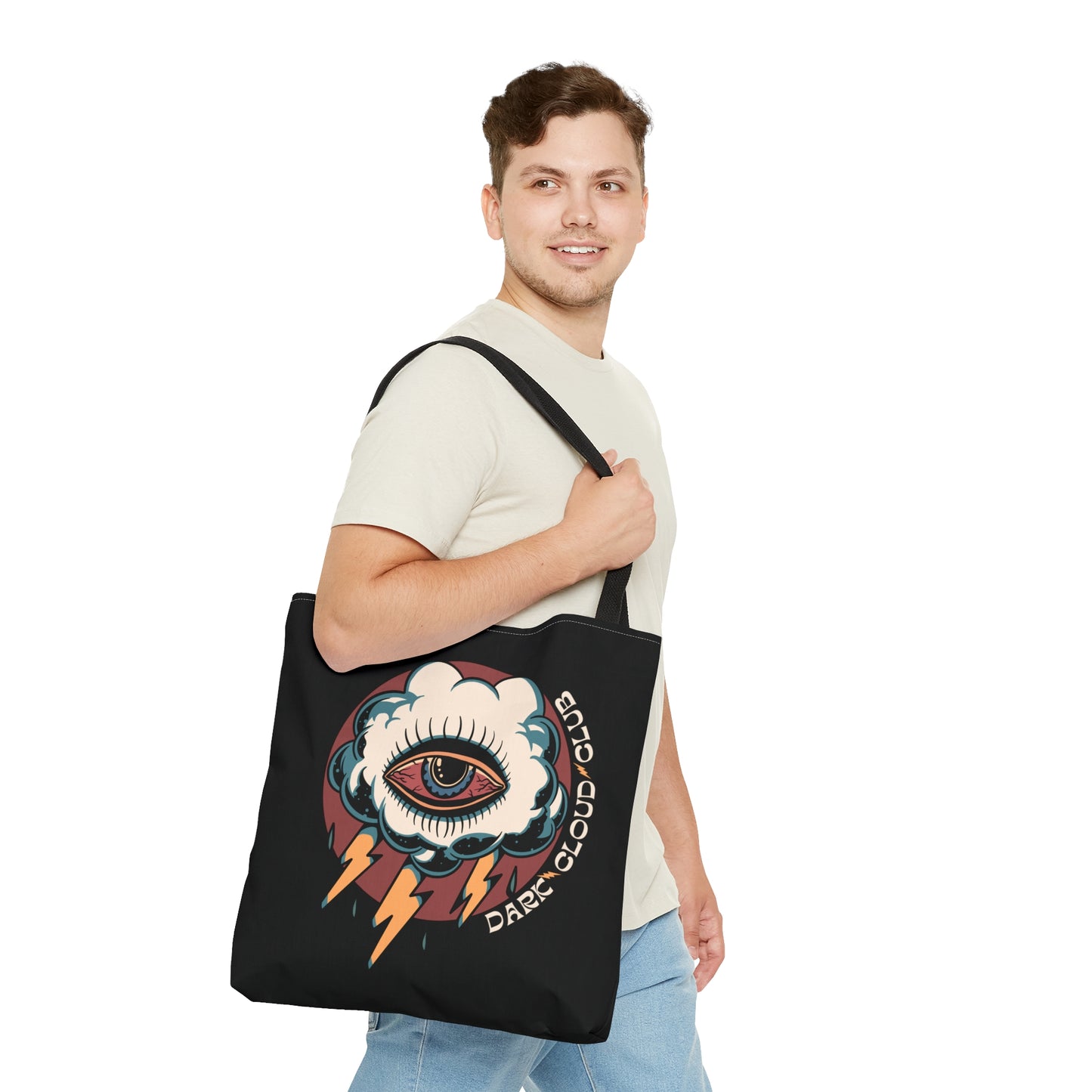 Copy of Dark Cloud Umbrella Lightning Tattoo Tote Bag in Black / Vintage American Old School Traditional Tattoo Flash / Punk Rock Beach Shopping - Foxlark Crystal Jewelry