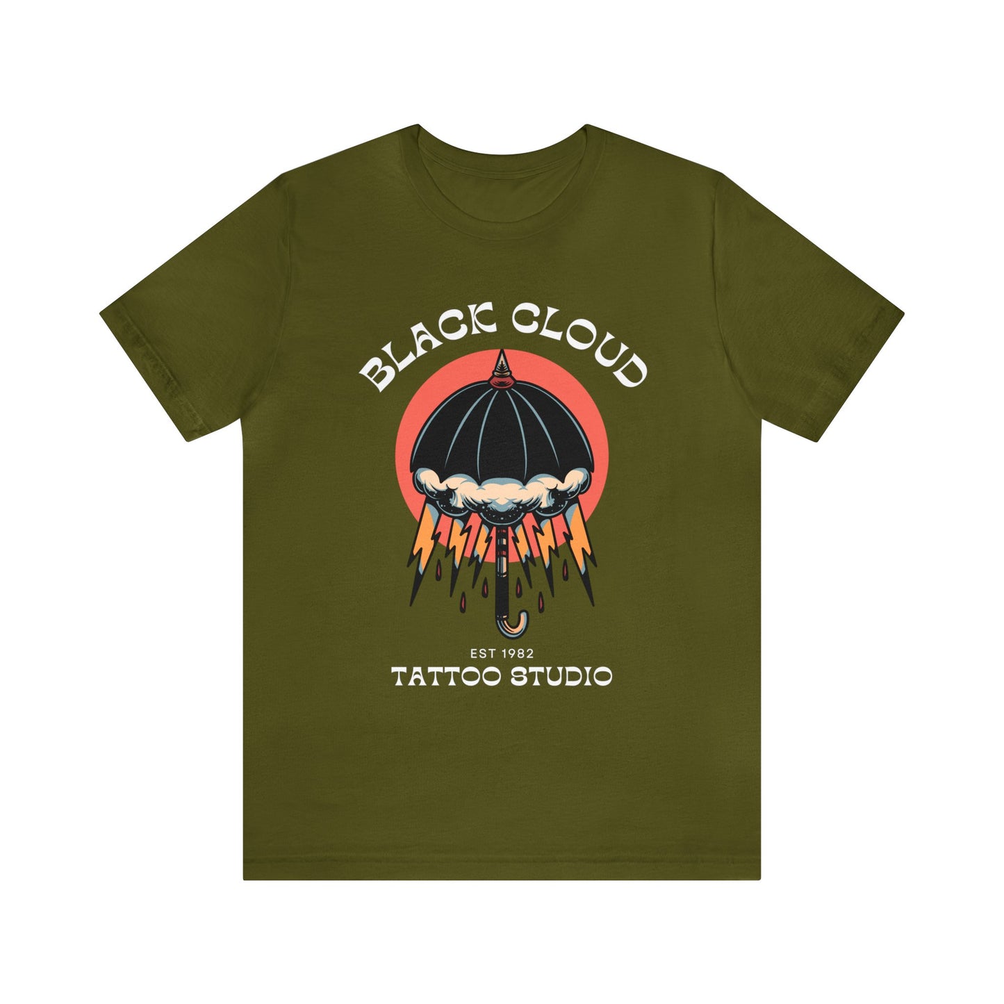 Black Cloud Umbrella Lightning Bolt Tattoo T-shirt / Unisex Vintage Old School Traditional Tattoo Tee Shirt / Punk Rock Clothing Tshirt - Foxlark Crystal Jewelry