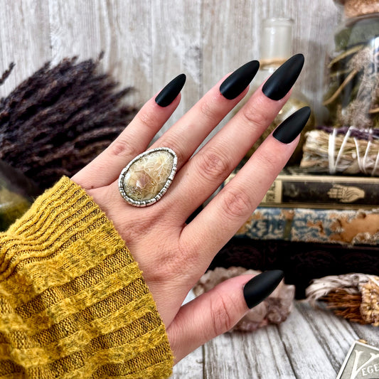 Fossilized Coral Ring Silver Size 5.5 / Foxlark Collection - One of a Kind