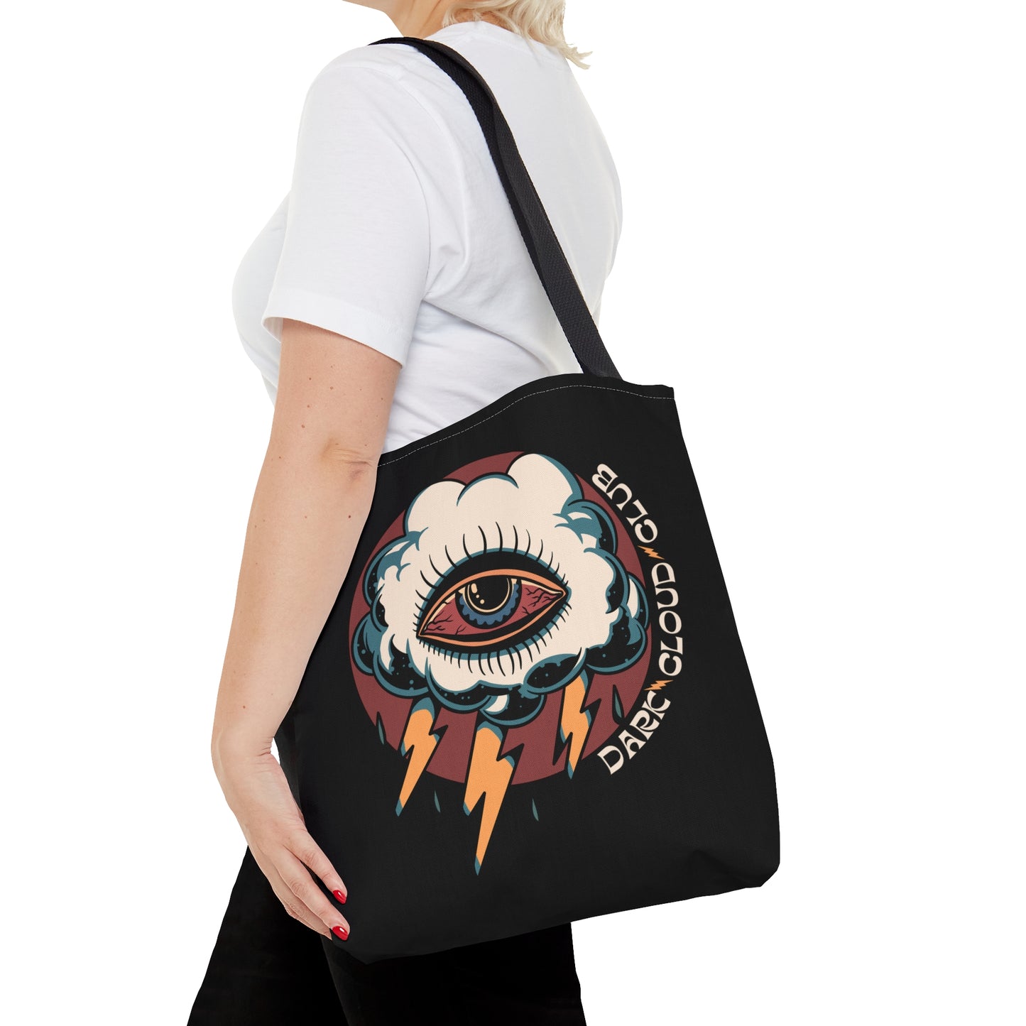 Copy of Dark Cloud Umbrella Lightning Tattoo Tote Bag in Black / Vintage American Old School Traditional Tattoo Flash / Punk Rock Beach Shopping - Foxlark Crystal Jewelry