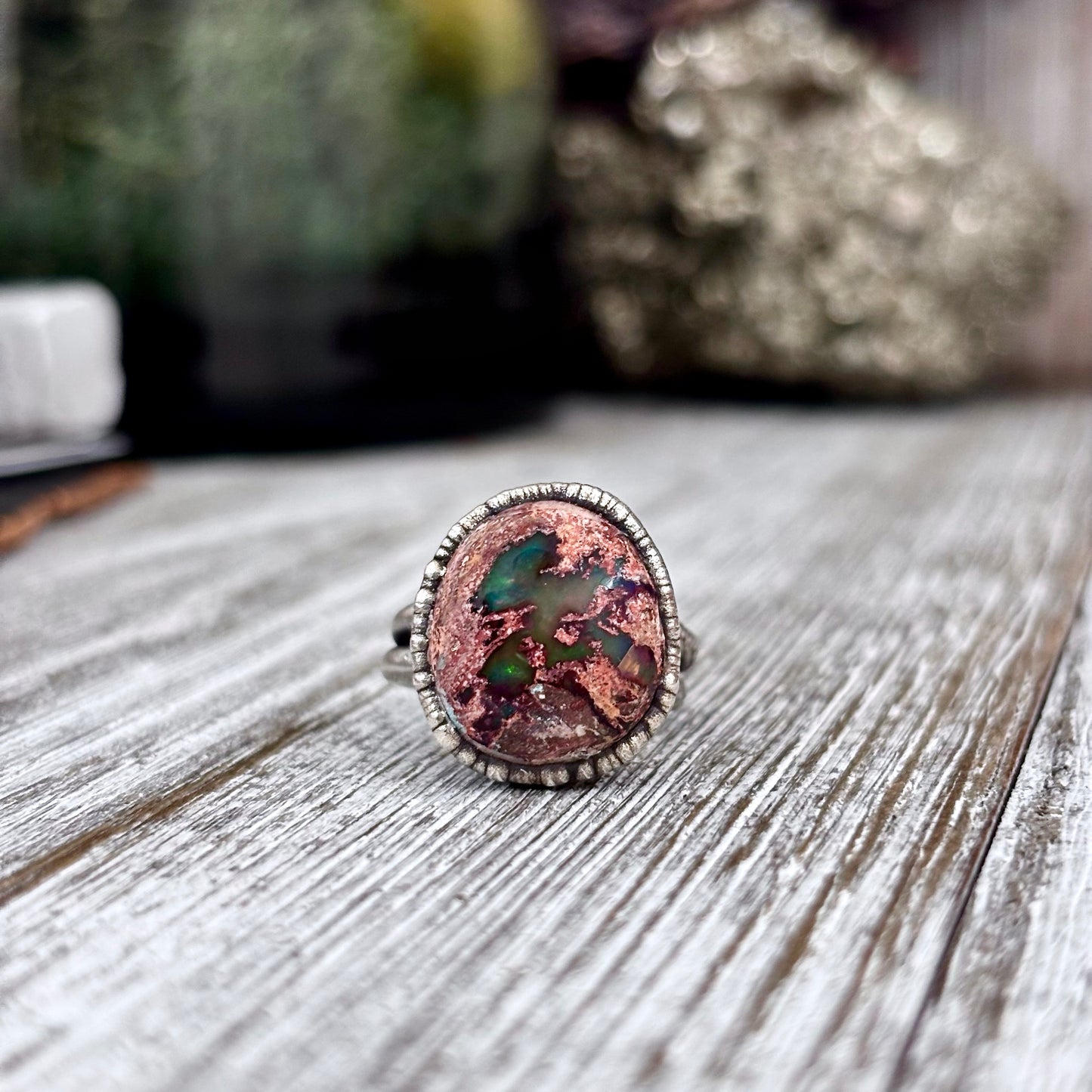 Fire Opal Crystal Ring Set in Fine Silver Size 7 / Foxlark Collection - One of a Kind