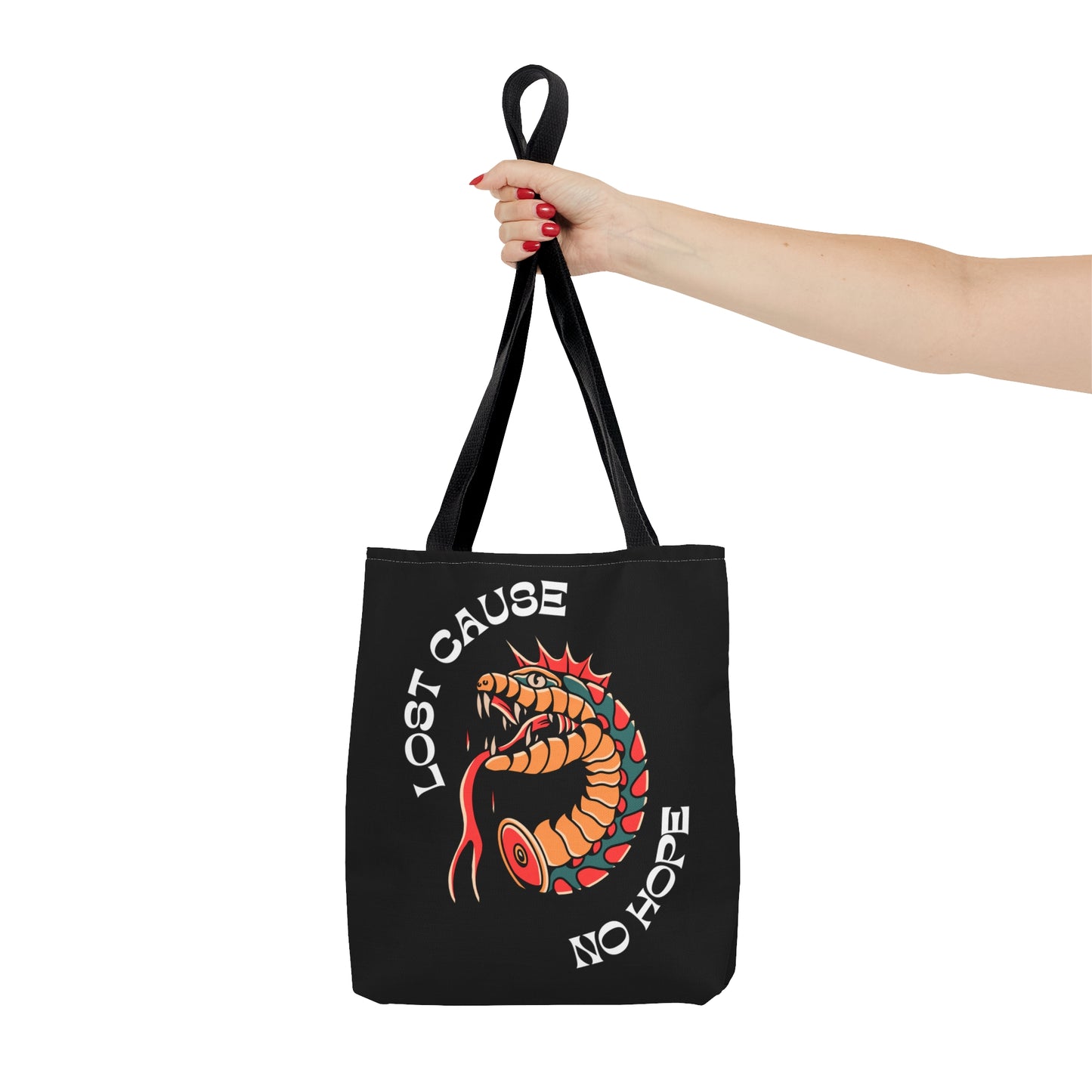 Lost Cause No Hope Snake Head Tattoo Tote Bag in Black - Foxlark Crystal Jewelry