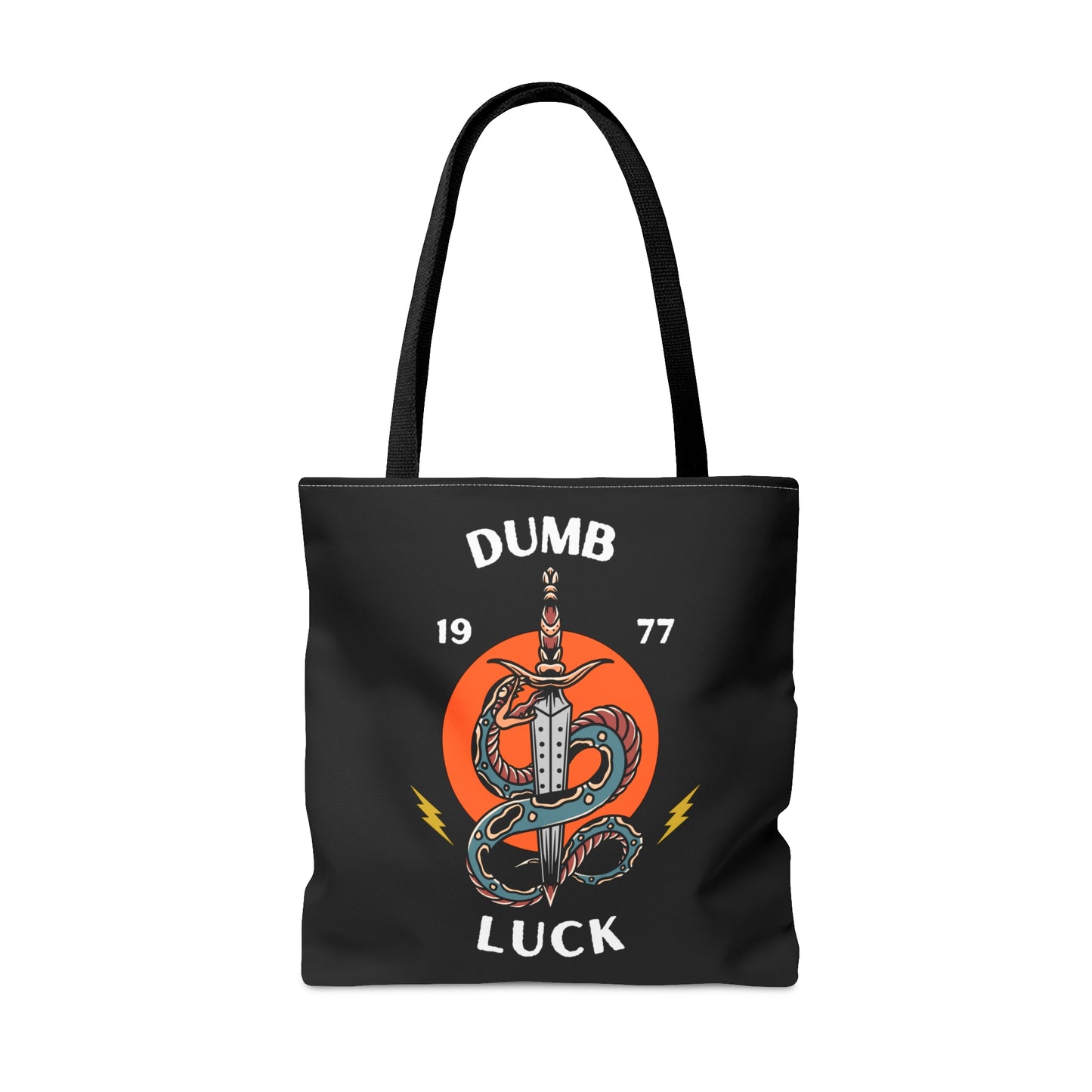 Dumb Luck Snake and Dagger Tattoo Tote Bag in Black / Vintage American Old School Traditional Tattoo / Punk Rock Alternative Beach - Foxlark Crystal Jewelry