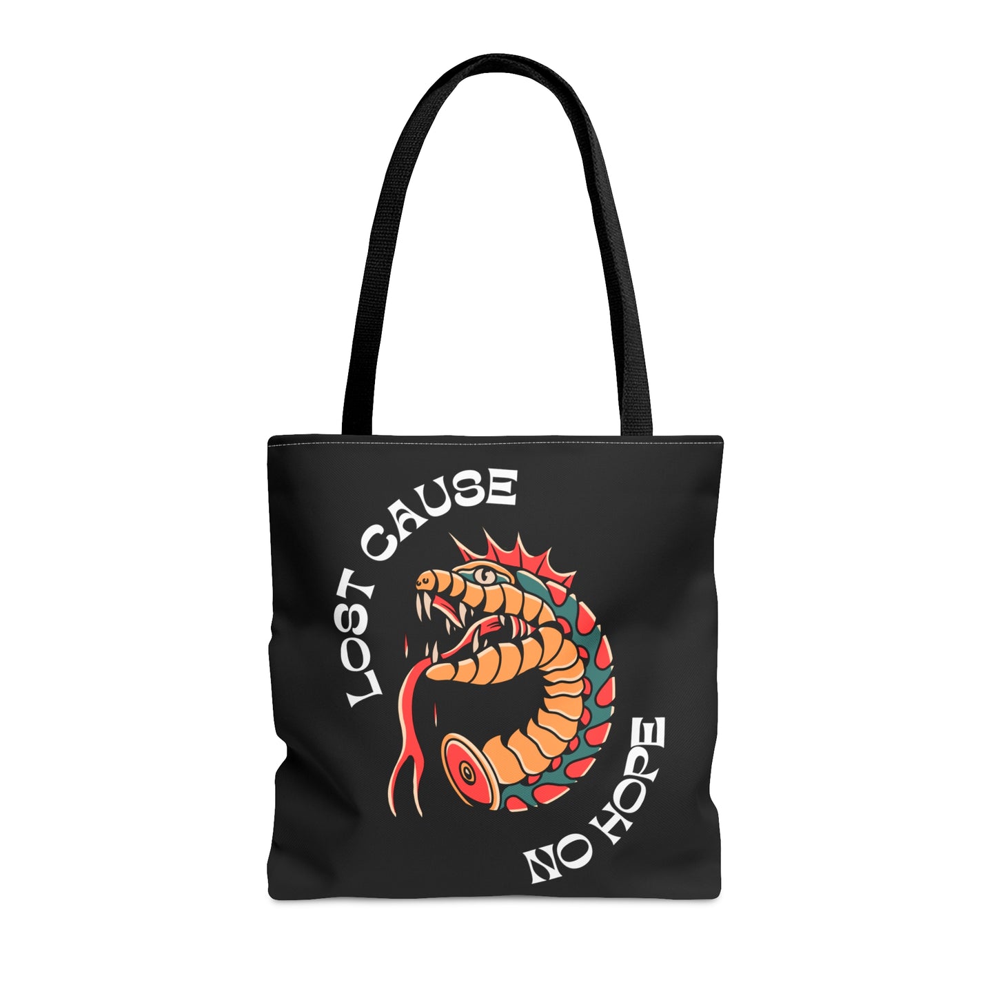 Lost Cause No Hope Snake Head Tattoo Tote Bag in Black - Foxlark Crystal Jewelry