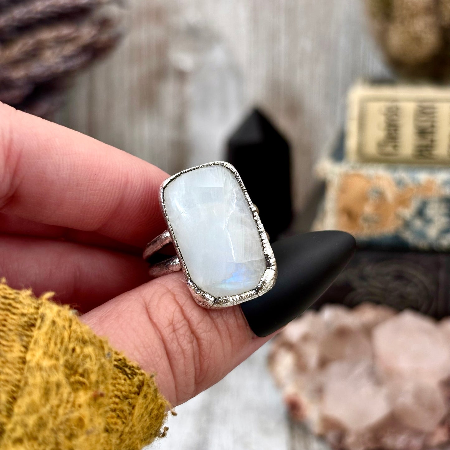 Rainbow Moonstone Ring Silver Size 8 / Foxlark Collection - One of a Kind
