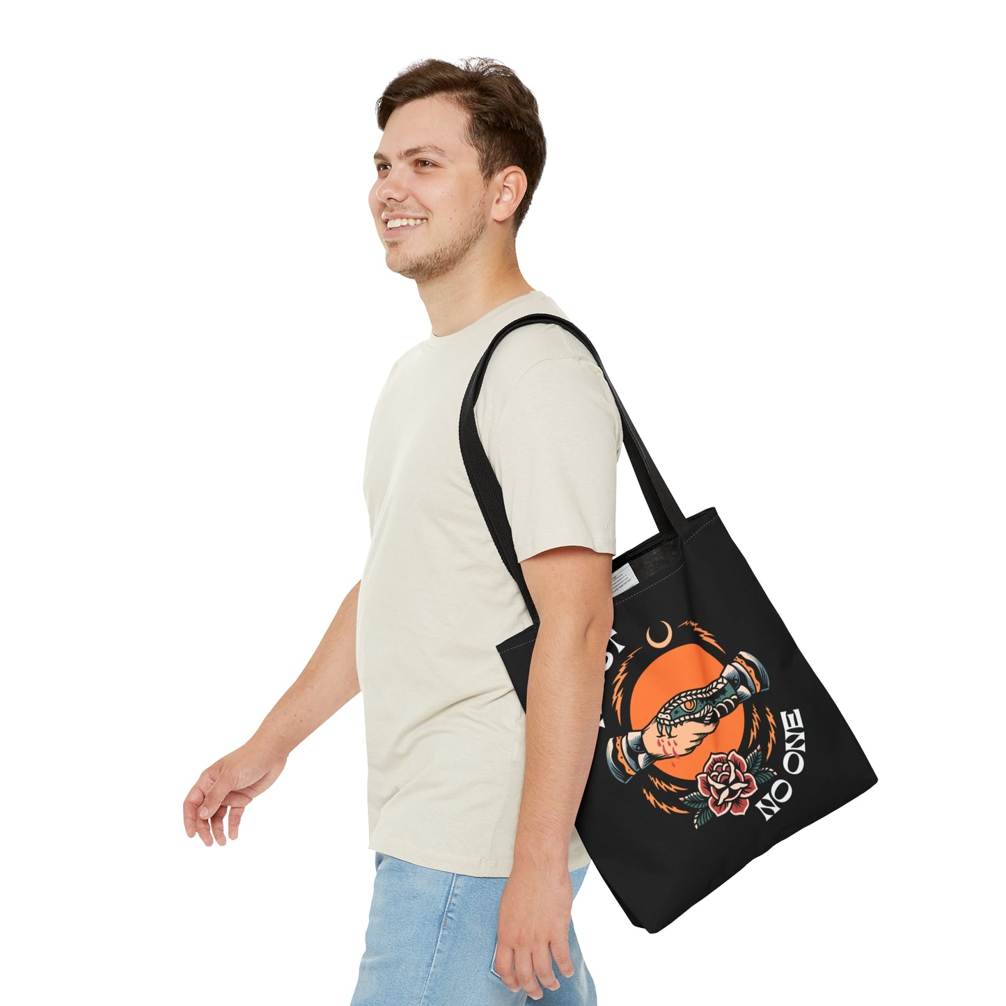 Trust No One Snake Bite Tattoo Tote Bag in Black / Vintage American Old School Traditional Tattoo Flash / Punk Rock Beach Shopping - Foxlark Crystal Jewelry