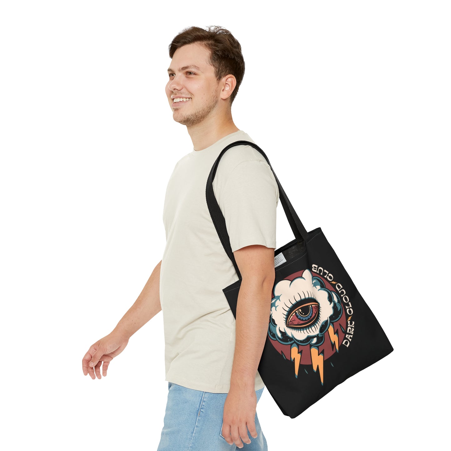 Copy of Dark Cloud Umbrella Lightning Tattoo Tote Bag in Black / Vintage American Old School Traditional Tattoo Flash / Punk Rock Beach Shopping - Foxlark Crystal Jewelry