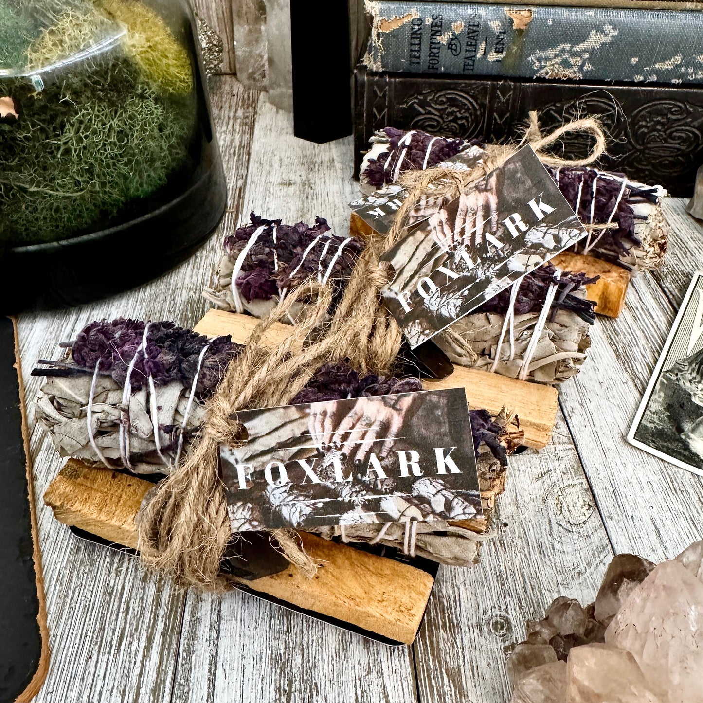 Sage Crystal Bundle with White Sage Palo Santo Smoky Quartz / Crystal and Sage Foxlark Cleansing & Protection Bundle