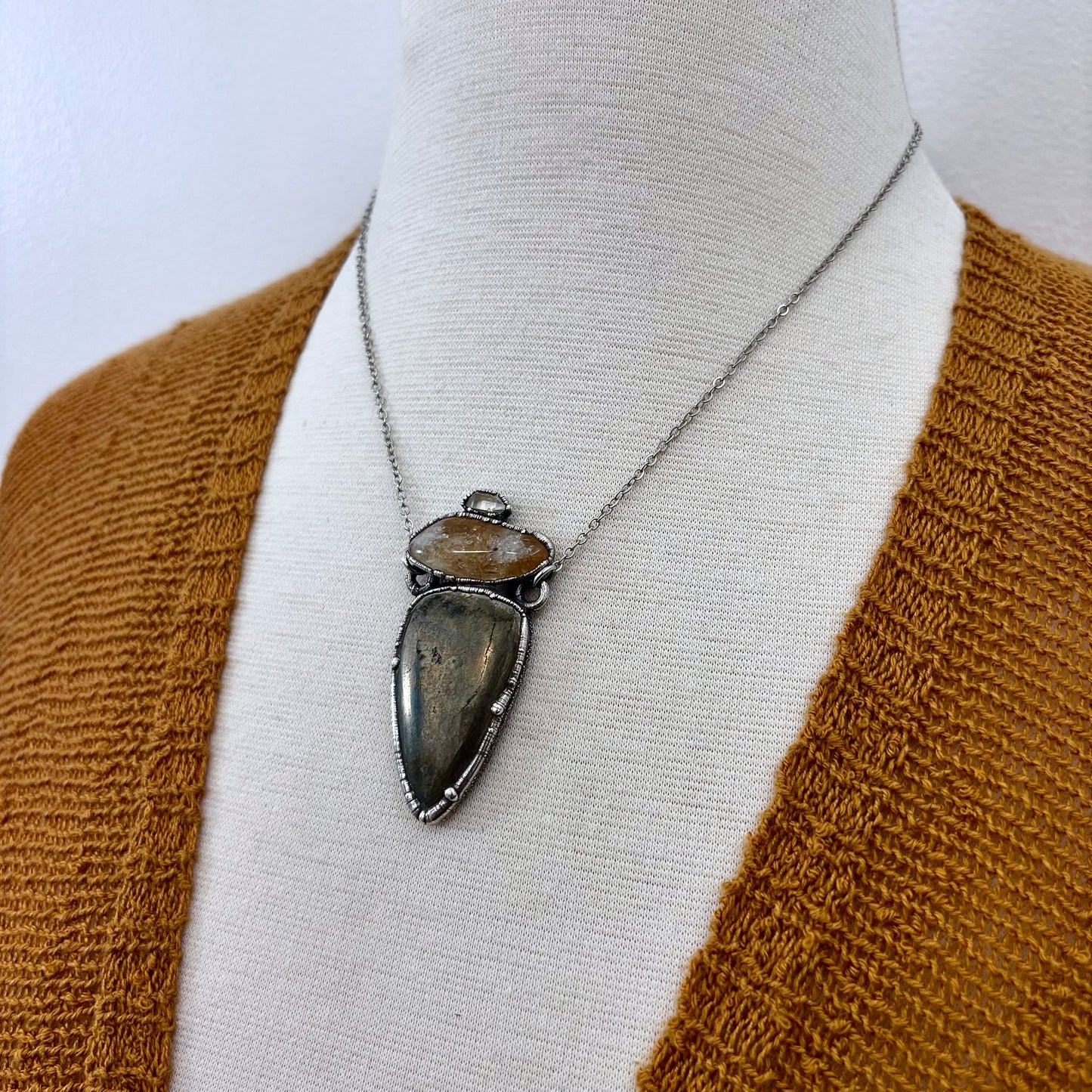 Multi Stone Herkimer Diamond Citrine Pyrite Necklace Silver / Foxlark Collection