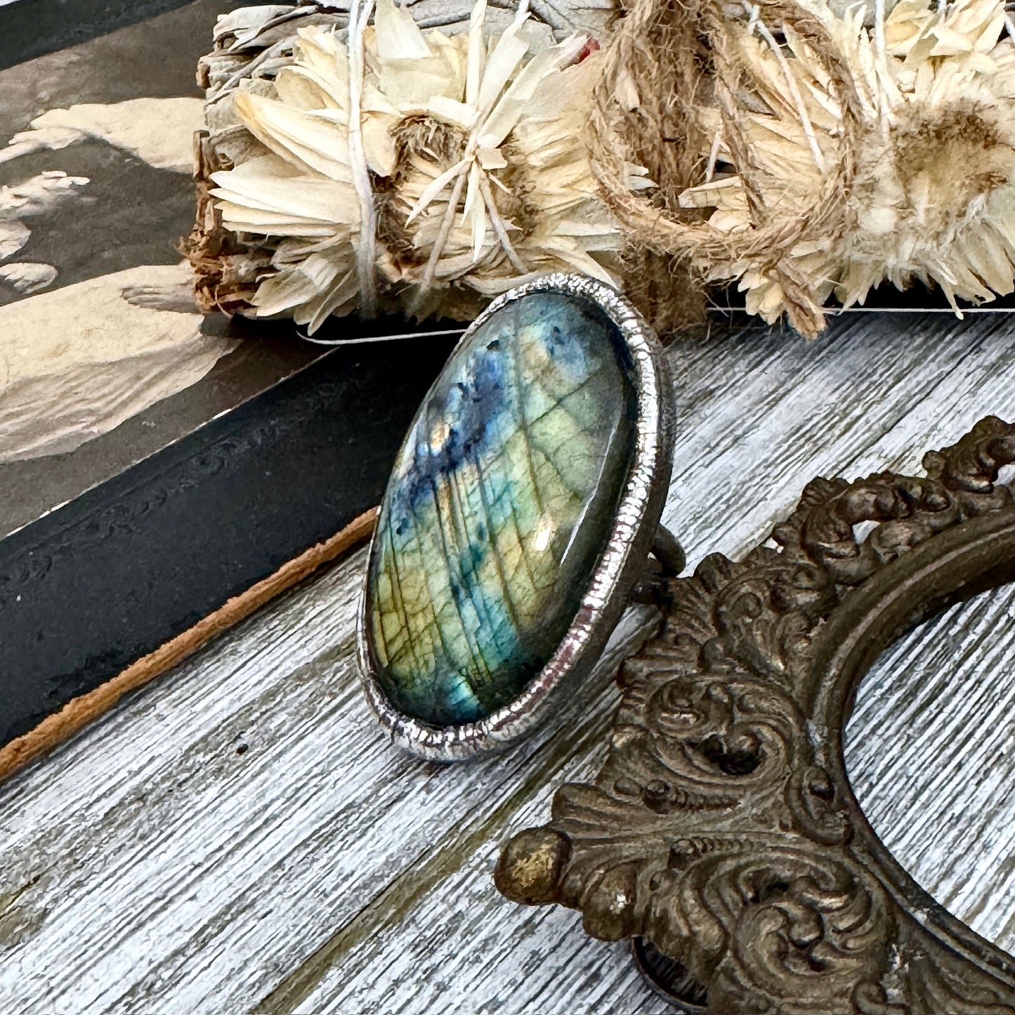 Labradorite Crystal Ring Fine Silver Size 6 / Foxlark Collection - One of a Kind