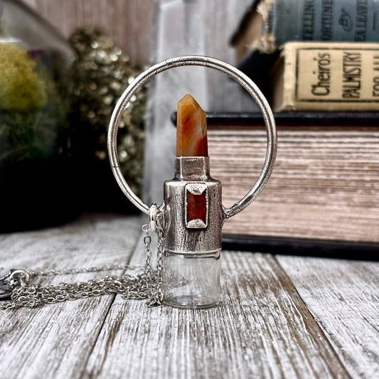 Garden Quartz and Orange Kyanite Crystal Necklace / Silver Rollerball Necklace