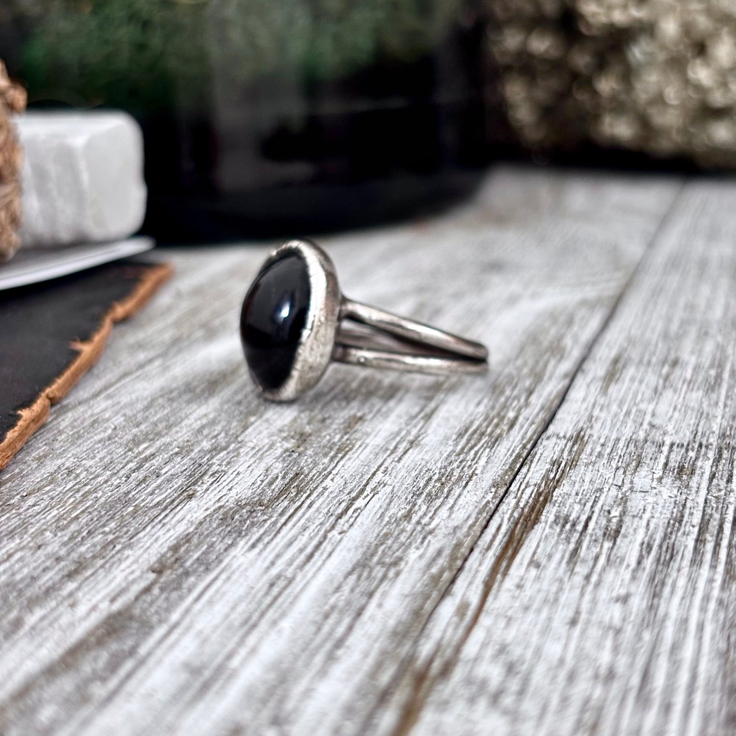 Black Star Sunstone Ring in Silver Size 8.5/ Foxlark Collection - One of a Kind