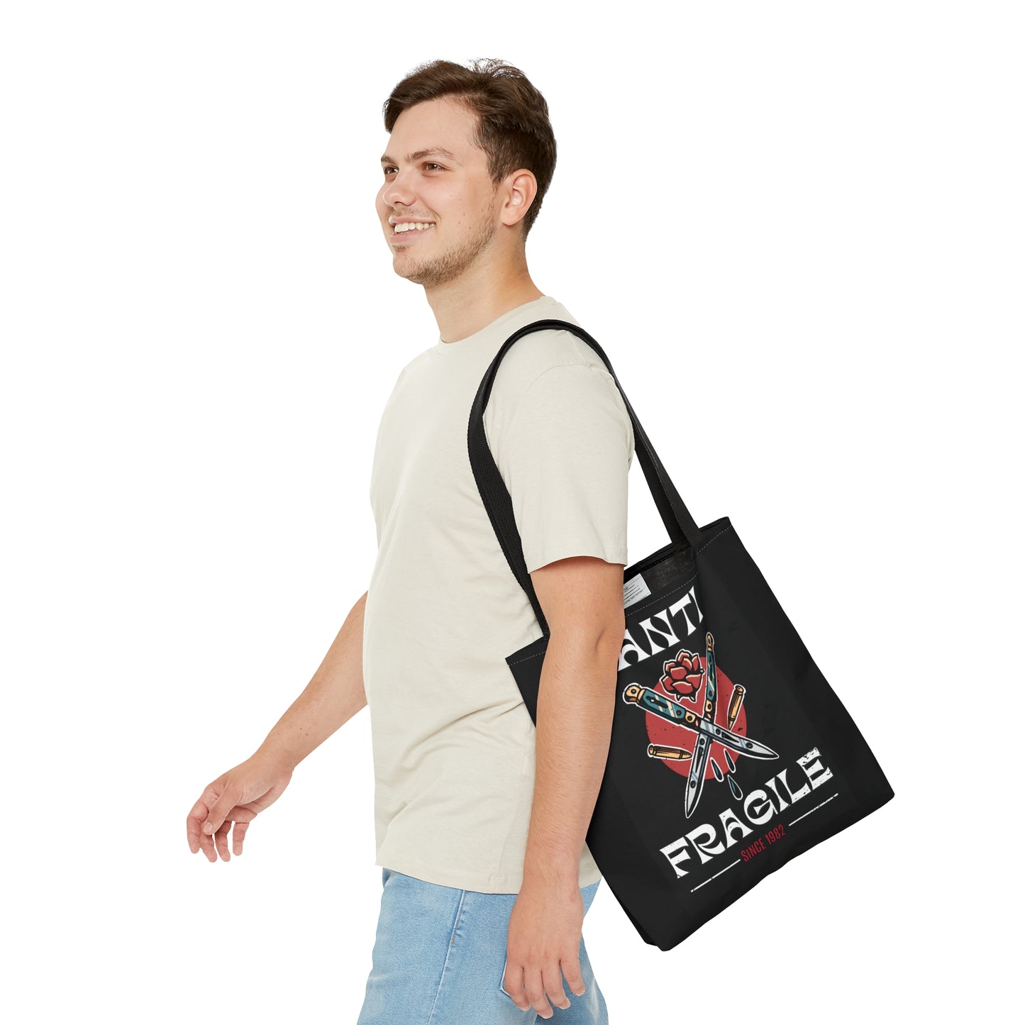 Anti Fragile Tattoo Tote Bag in Black / Vintage American Old School Traditional Tattoo Flash / Punk Rock Beach Shopping - Foxlark Crystal Jewelry