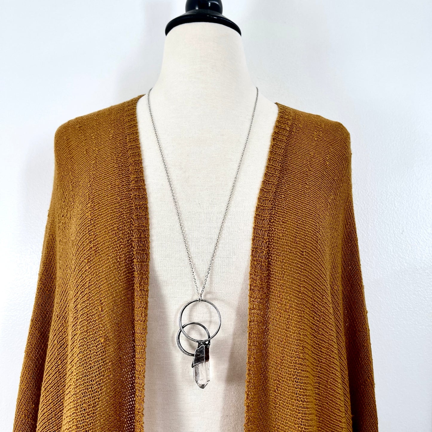 Large clear quartz crystal necklace by FOXLARK in fine silver, featuring a one-of-a-kind design from the FOXLARK collection.