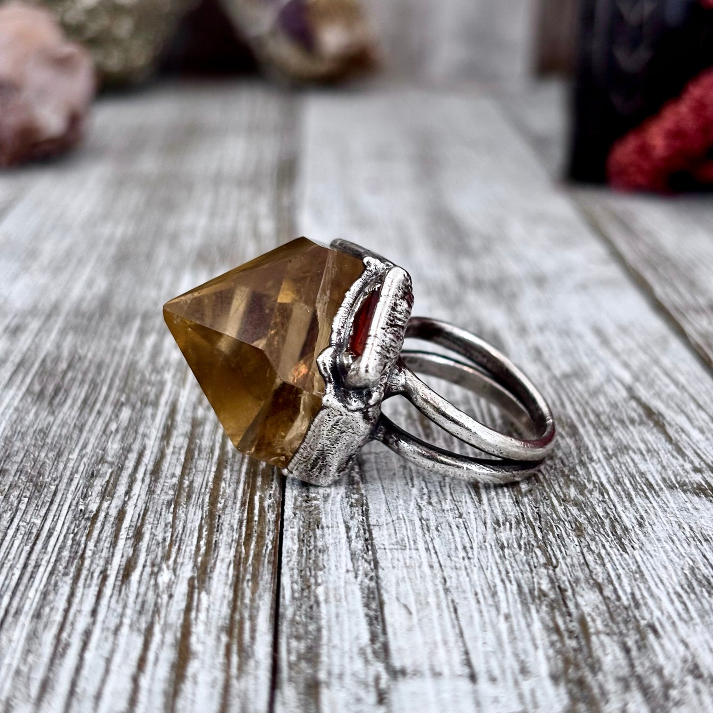 Multi Stone Smoky Citrine Orange Kyanite Ring In Silver Size 7 / Foxlark Collection