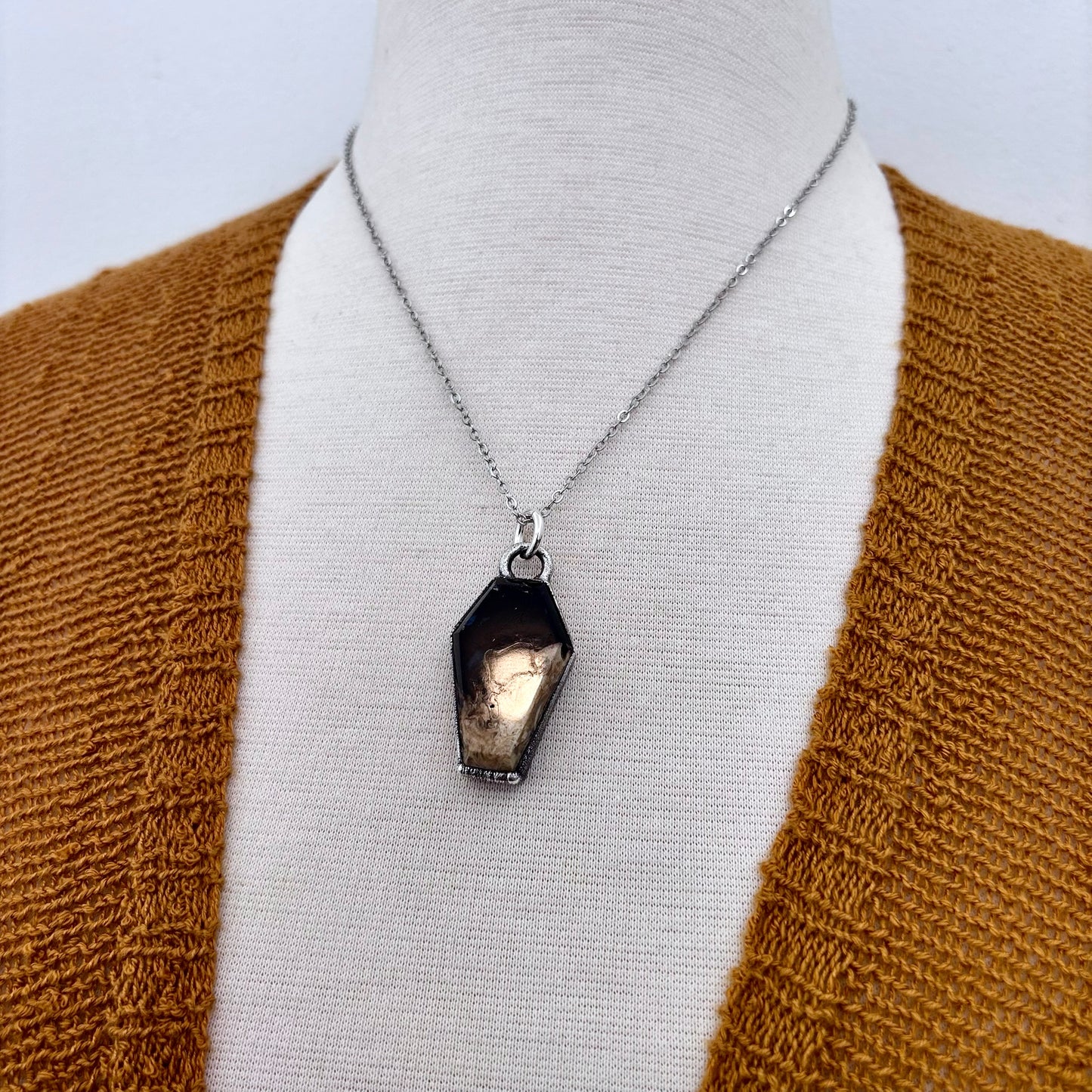 Fossilized Palm Root Coffin Necklace in Fine Silver / Foxlark Collection - One of a Kind