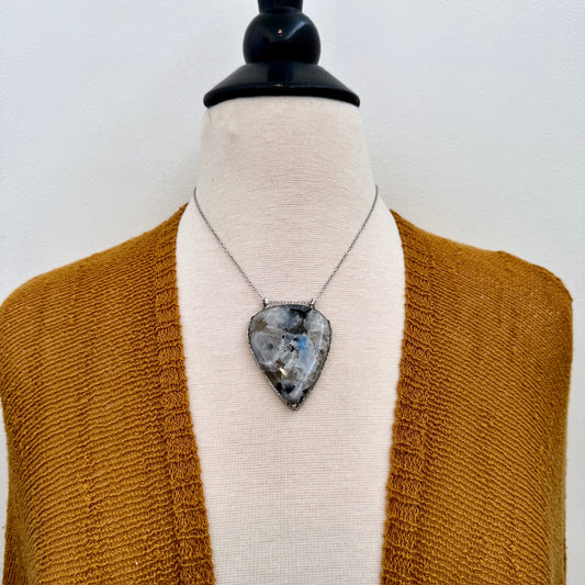 Big Rainbow Moonstone Necklace in Fine Silver / Foxlark Collection - One of a Kind