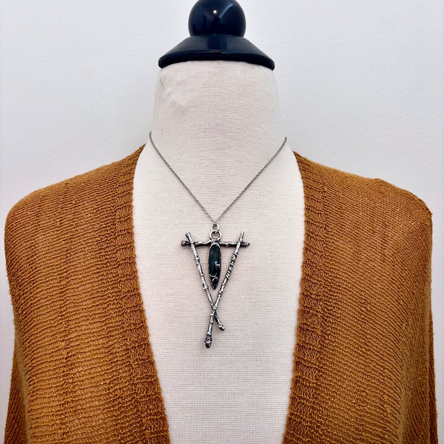 Moss Agate Crystal Necklace in Silver / Sticks & Stones Collection