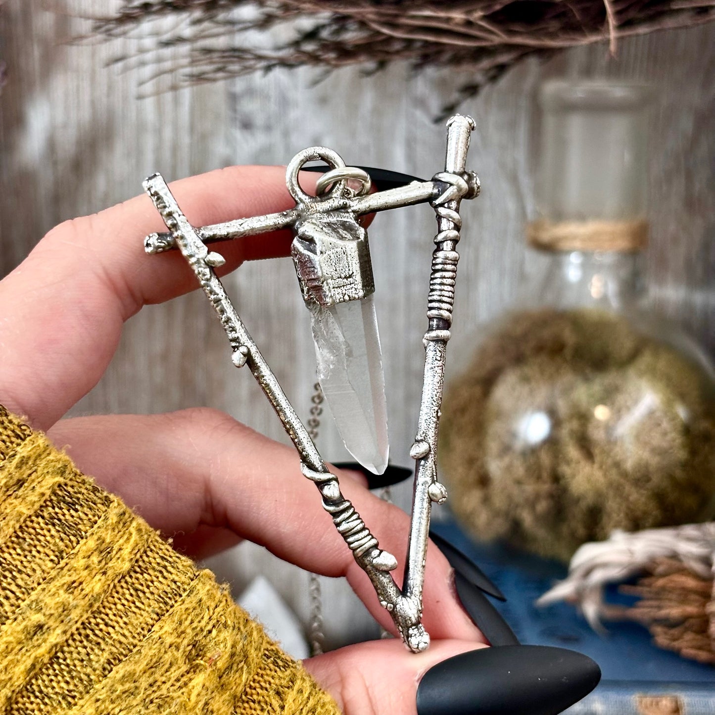 Raw Clear Quartz Crystal Necklace in Silver / Sticks & Stones Collection