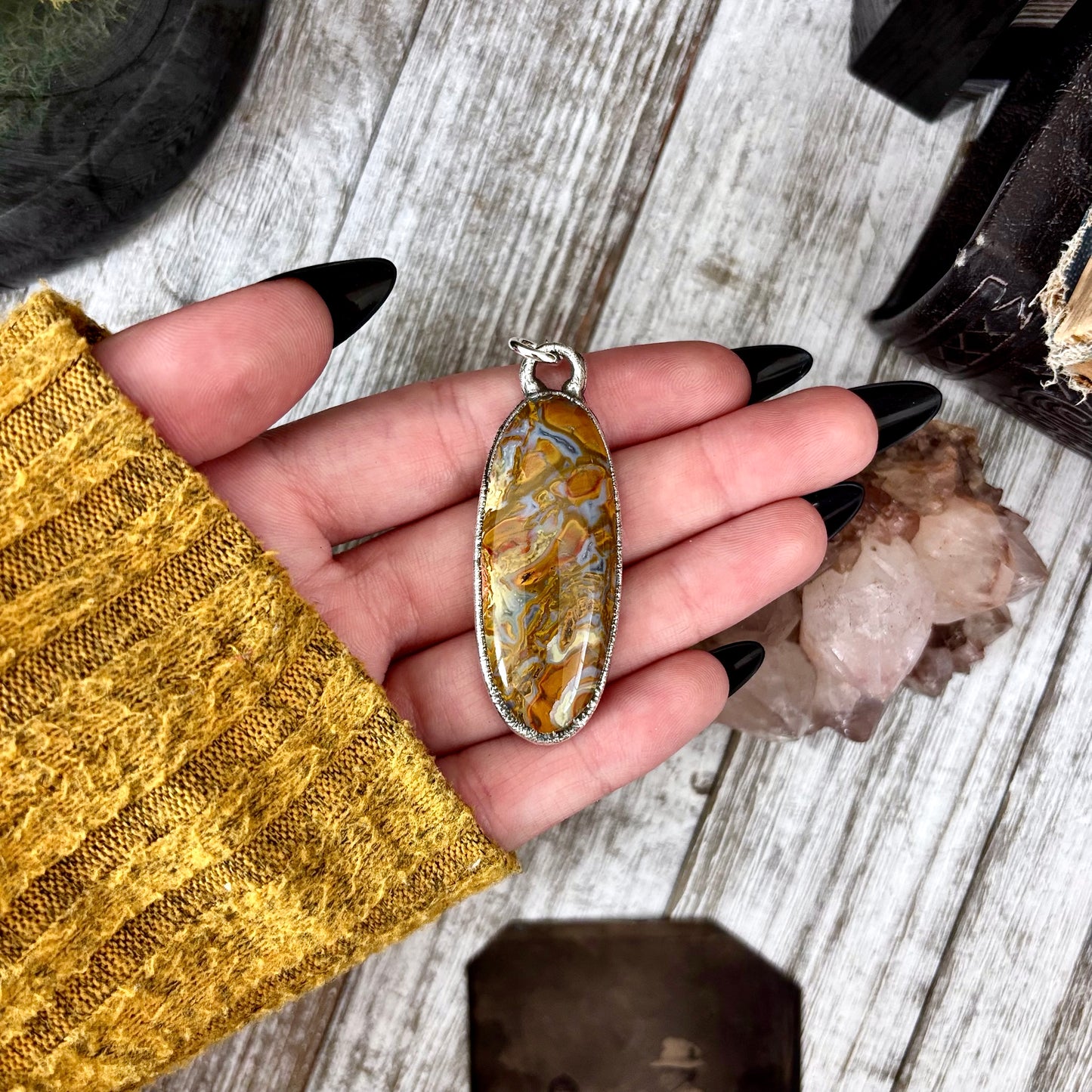 Petrified Wood Crystal Necklace in Fine Silver / Foxlark Collection - One of a Kind