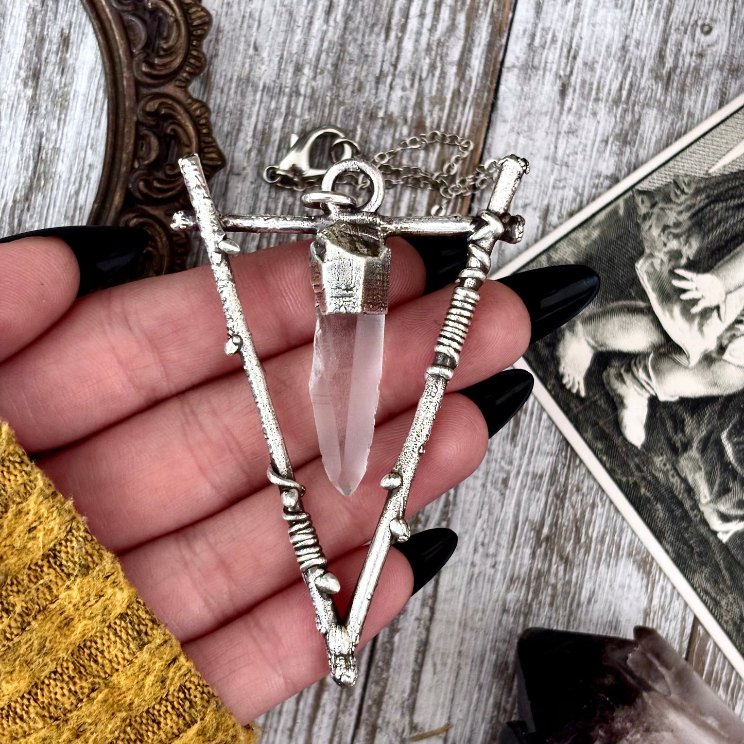 Raw Clear Quartz Crystal Necklace in Silver / Sticks & Stones Collection