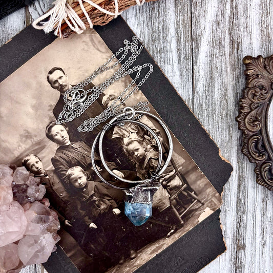 Raw Aqua Aura Quartz Crystal  Necklace in Fine Silver / Foxlark Collection - One of a Kind
