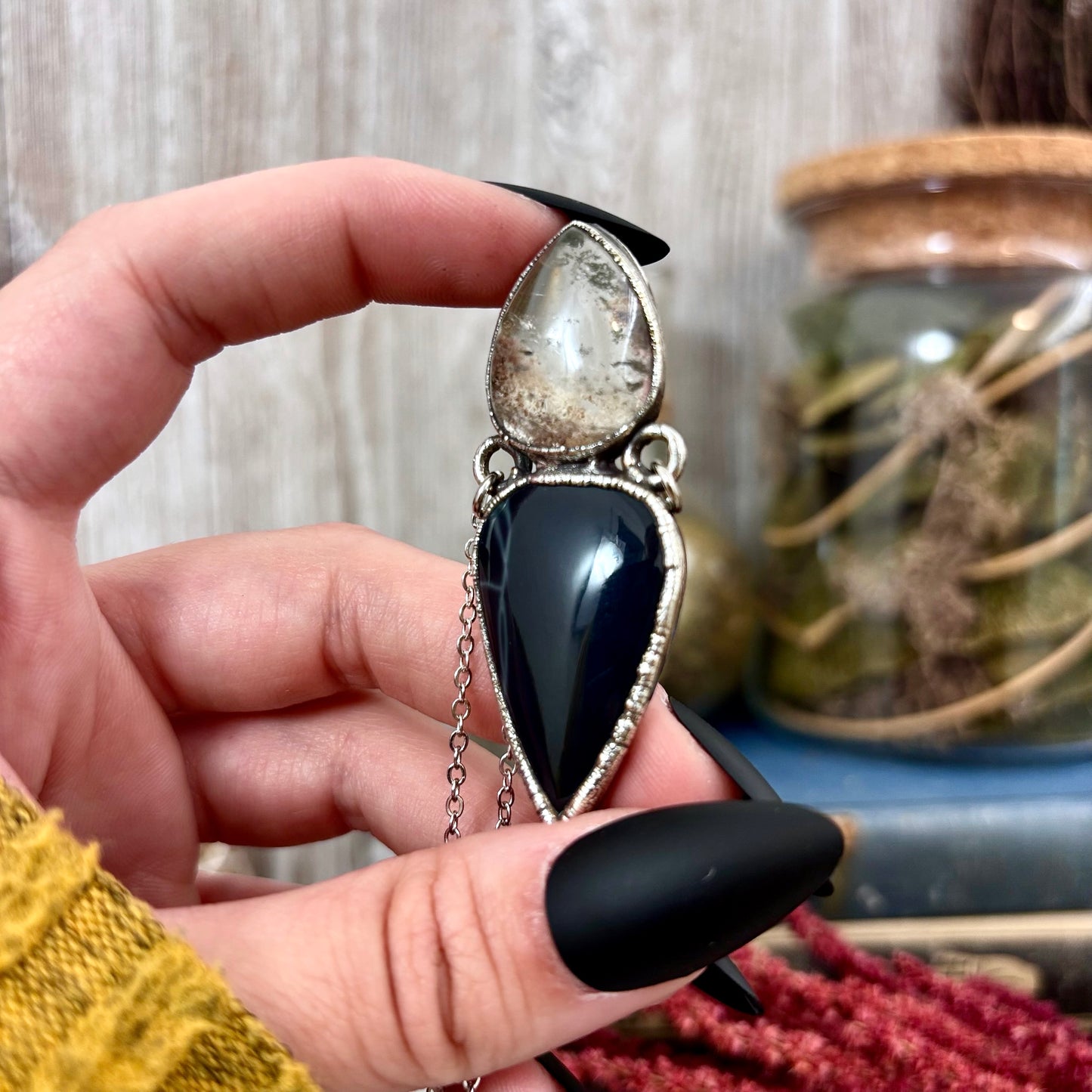 Multi Stone Garden Quartz Spiderweb Obsidian Necklace Silver / Foxlark Collection