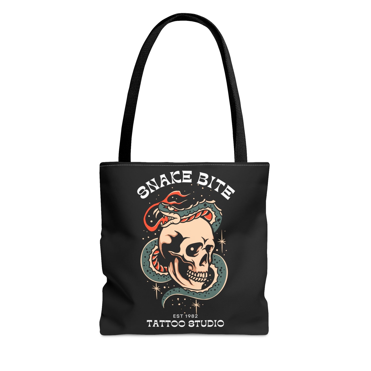 Snake Bite Tattoo Studio Black Tote Bag - Foxlark Crystal Jewelry