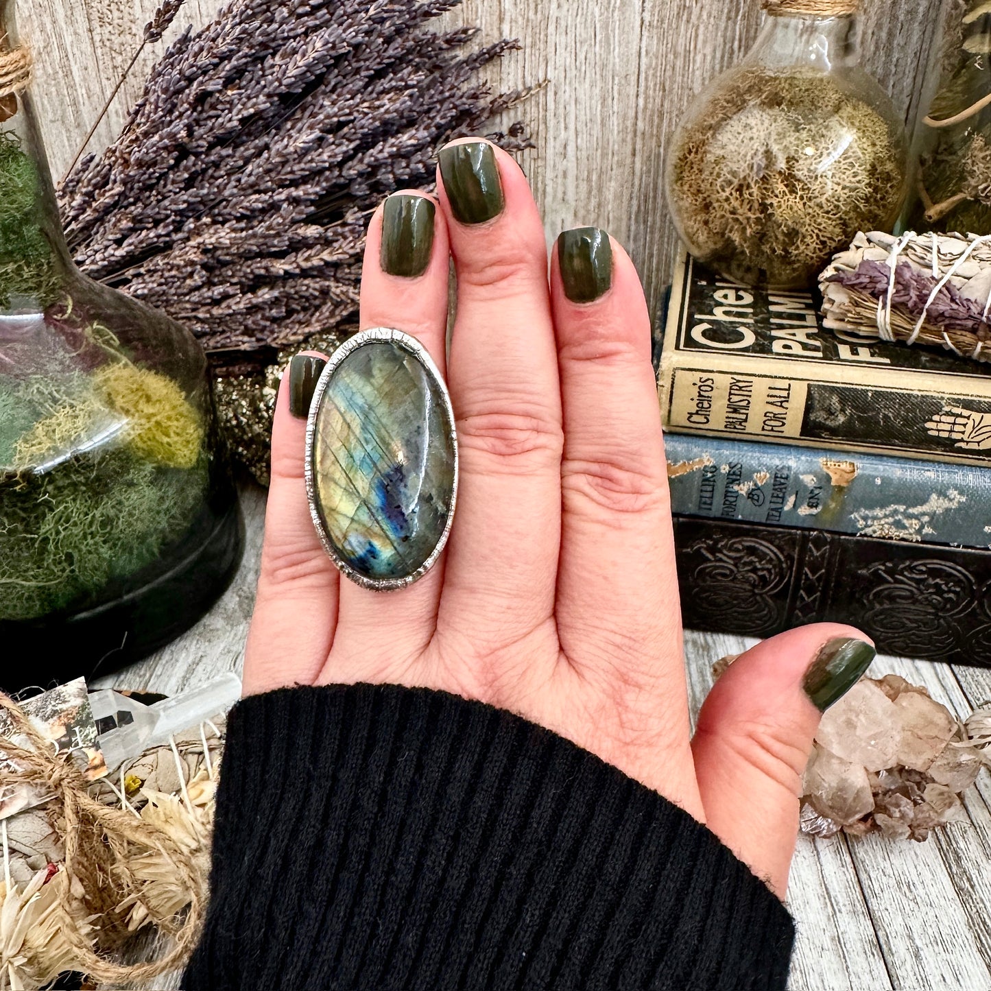 Labradorite Crystal Ring Fine Silver Size 6 / Foxlark Collection - One of a Kind