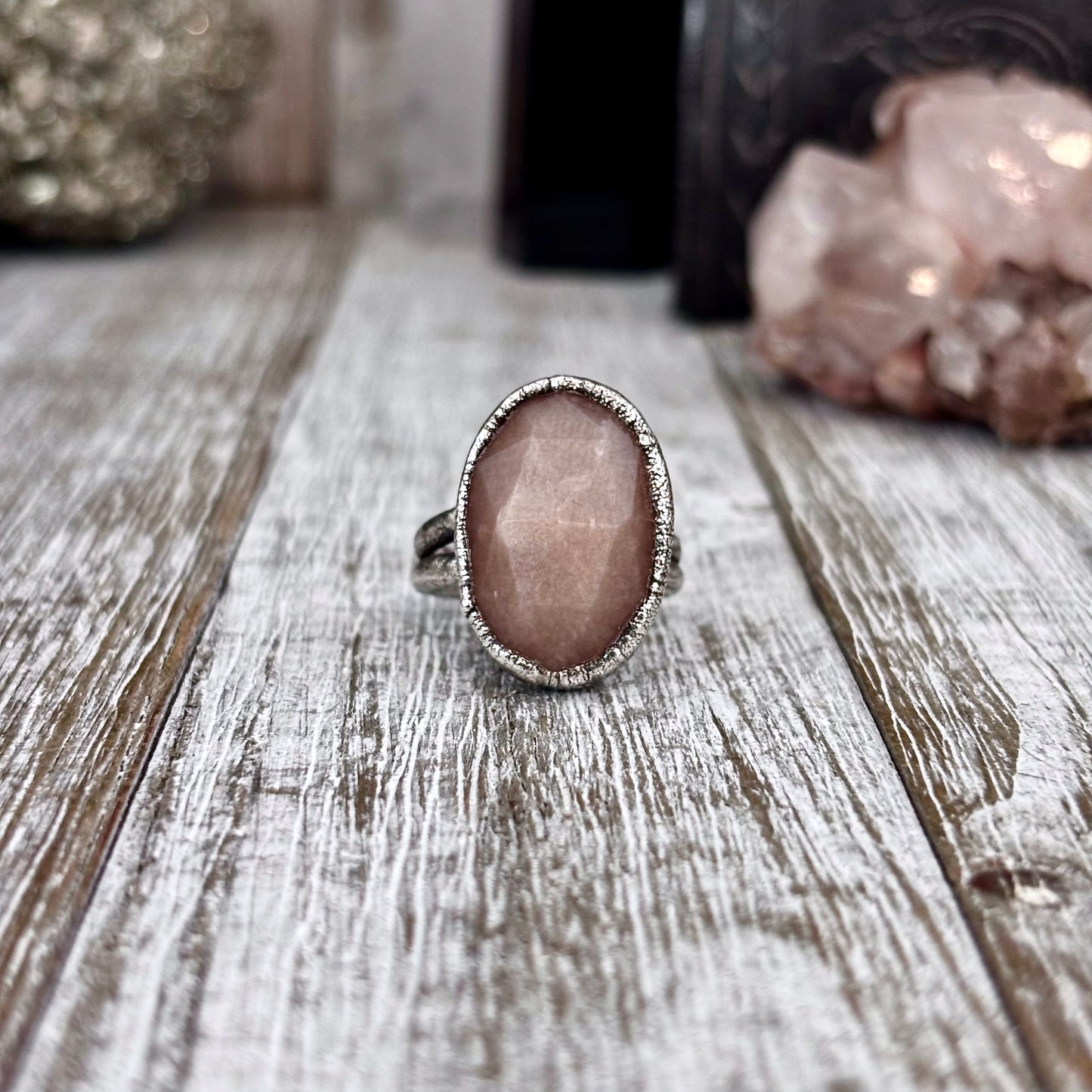 Peach Moonstone Ring Fine Silver Stone Ring Size 8 / Foxlark Collection