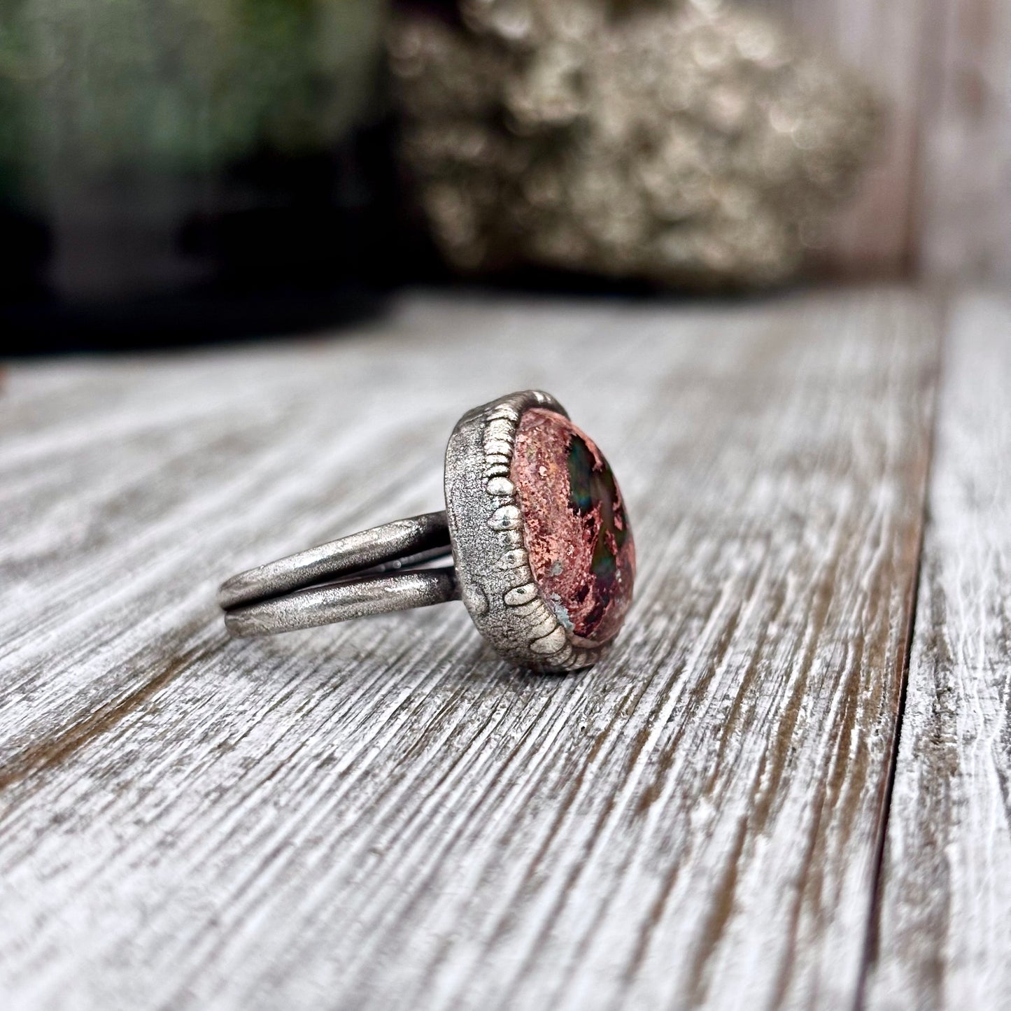 Fire Opal Crystal Ring Set in Fine Silver Size 7 / Foxlark Collection - One of a Kind